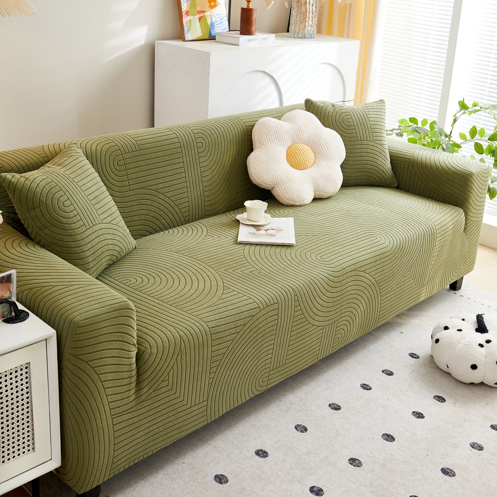 Fleece Stretch Sofa Slipcover Washable Soft Spandex Couch Cover Furniture Protector