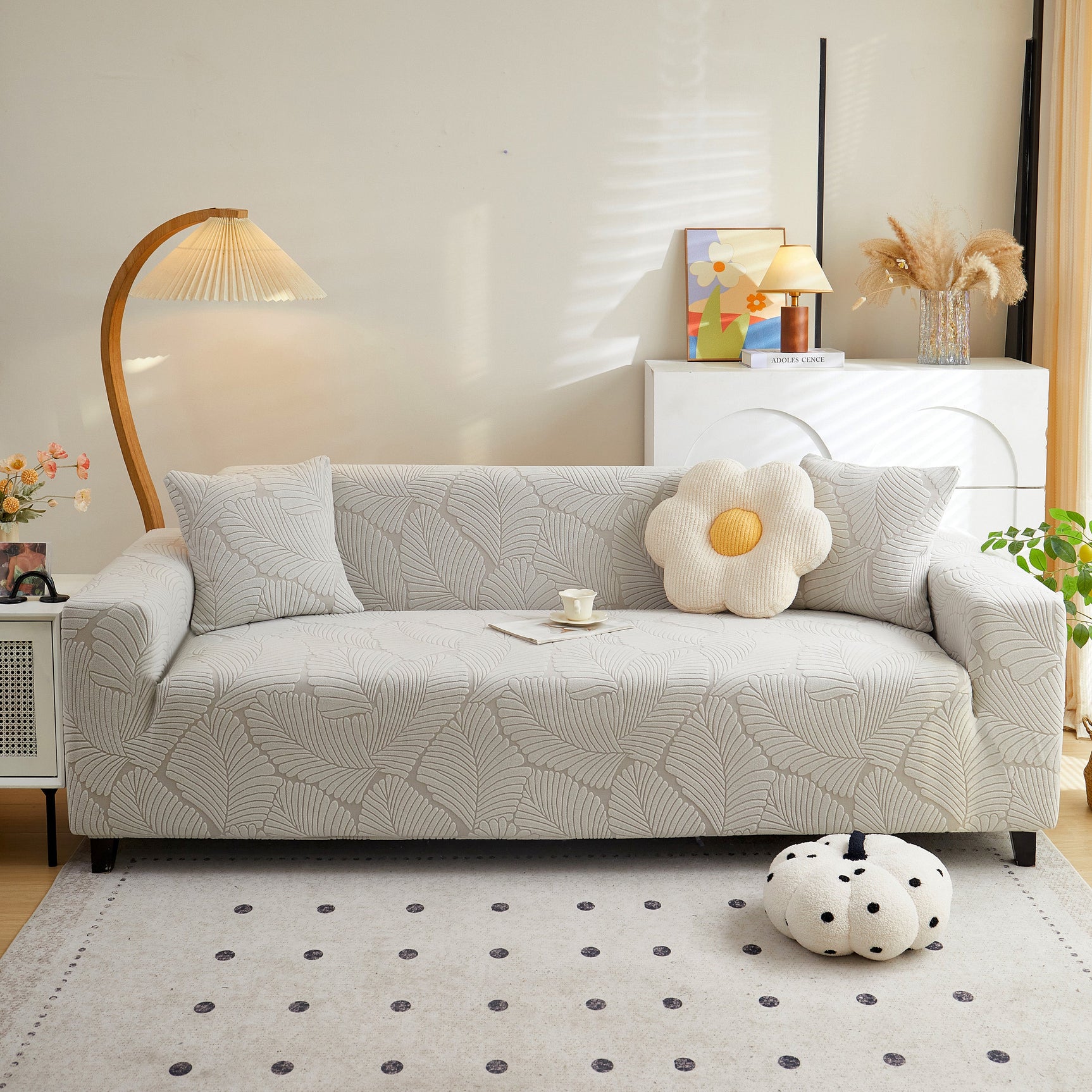 Jacquard Leaf Stretch Sofa Protector Cover Soft Washable Spandex Couch Slipcover