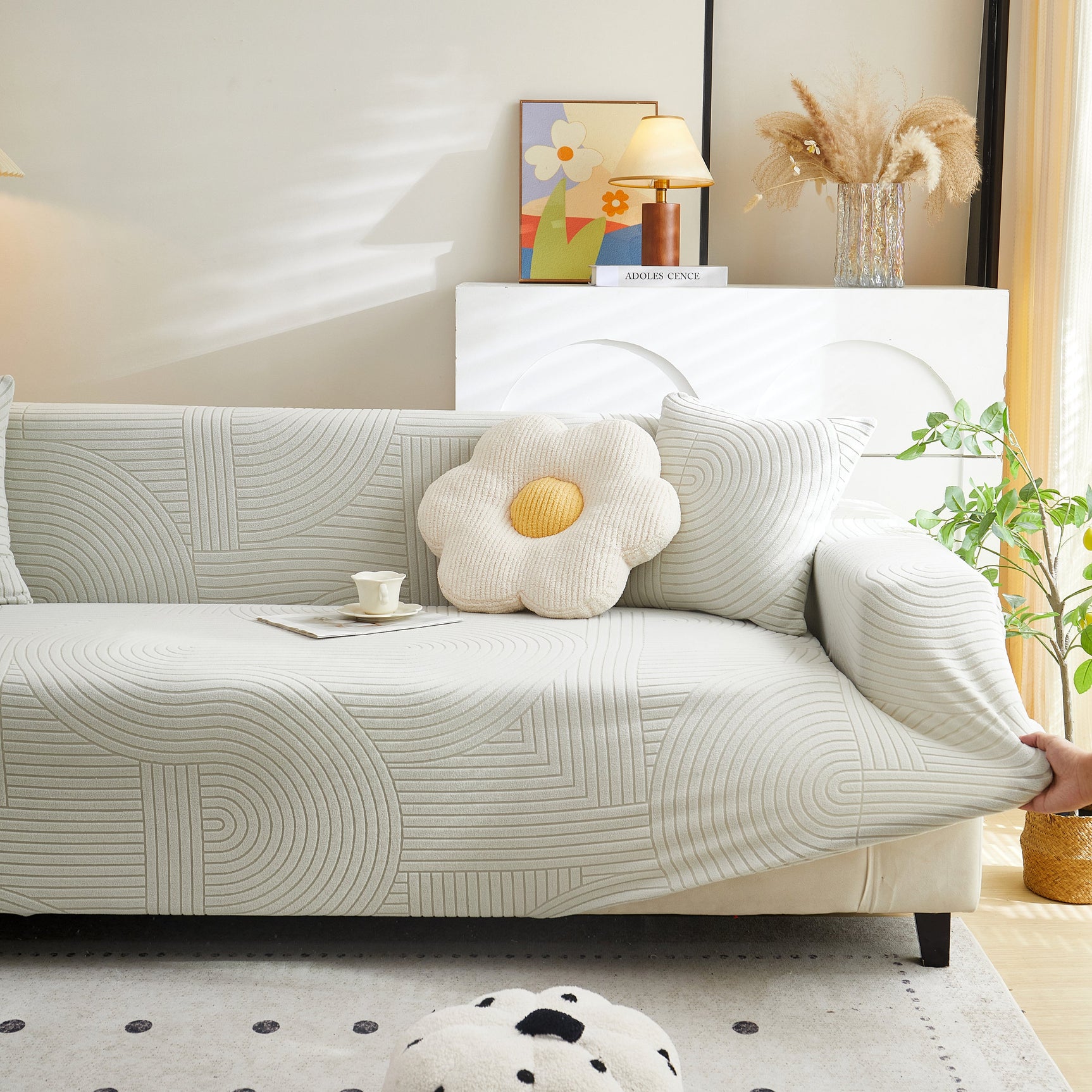Fleece Stretch Sofa Slipcover Washable Soft Spandex Couch Cover Furniture Protector