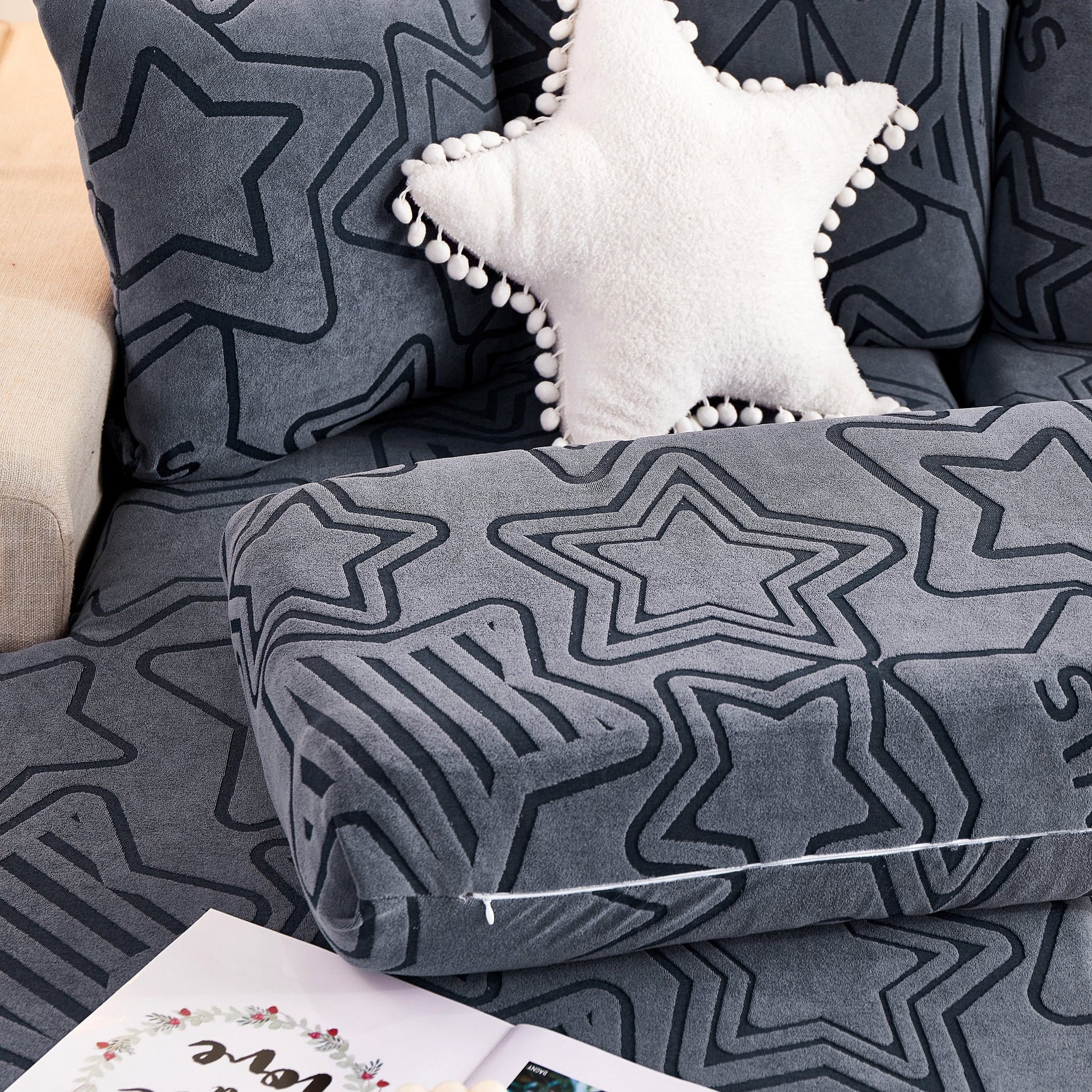 Starry Sky Jacquard Fleece Stretchable Non-Slip Cushion Covers Furniture Covers for L-Shaped Couch