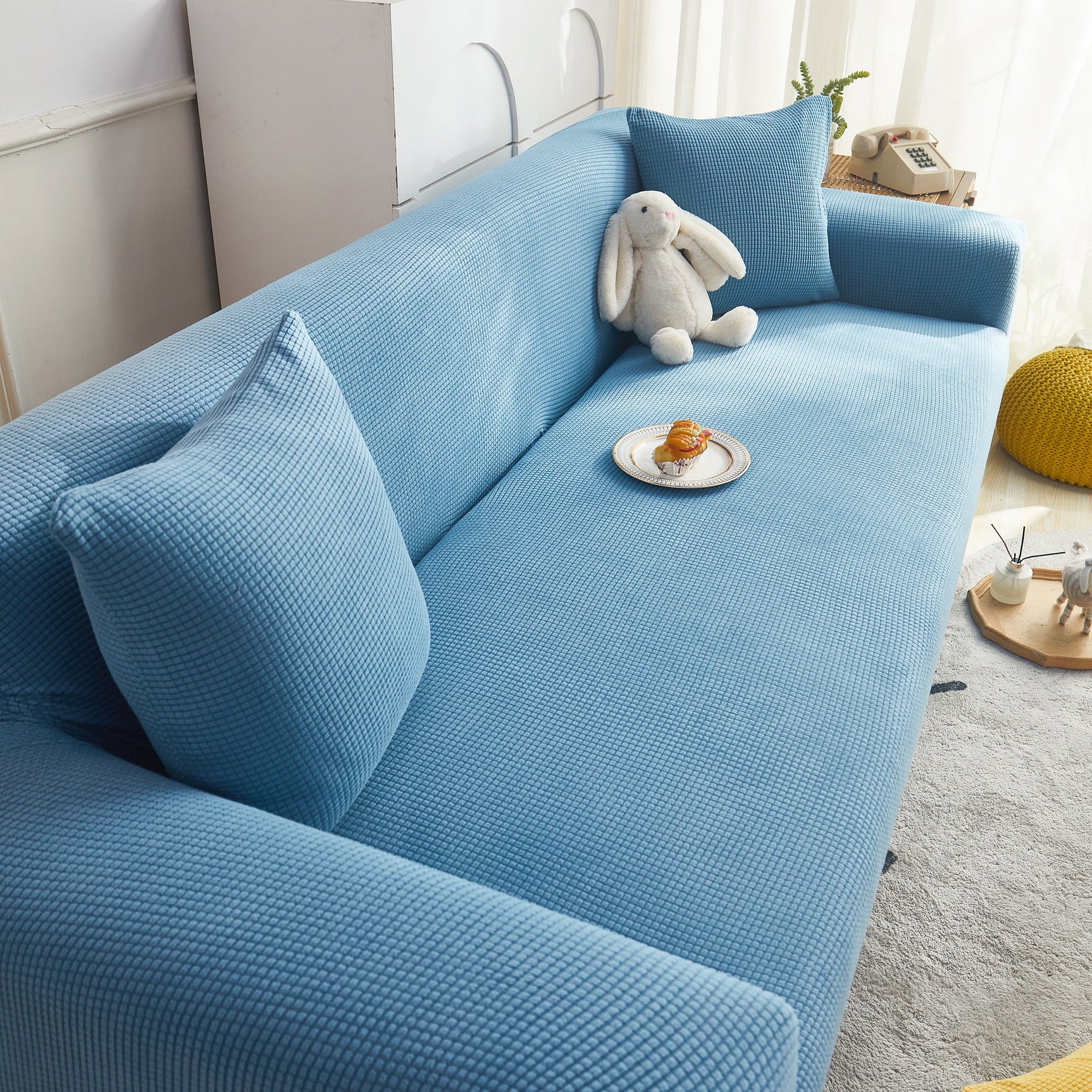 Grid Textured Stretch Sofa Cover, Soft Elastic Slipcover for Couch Protection