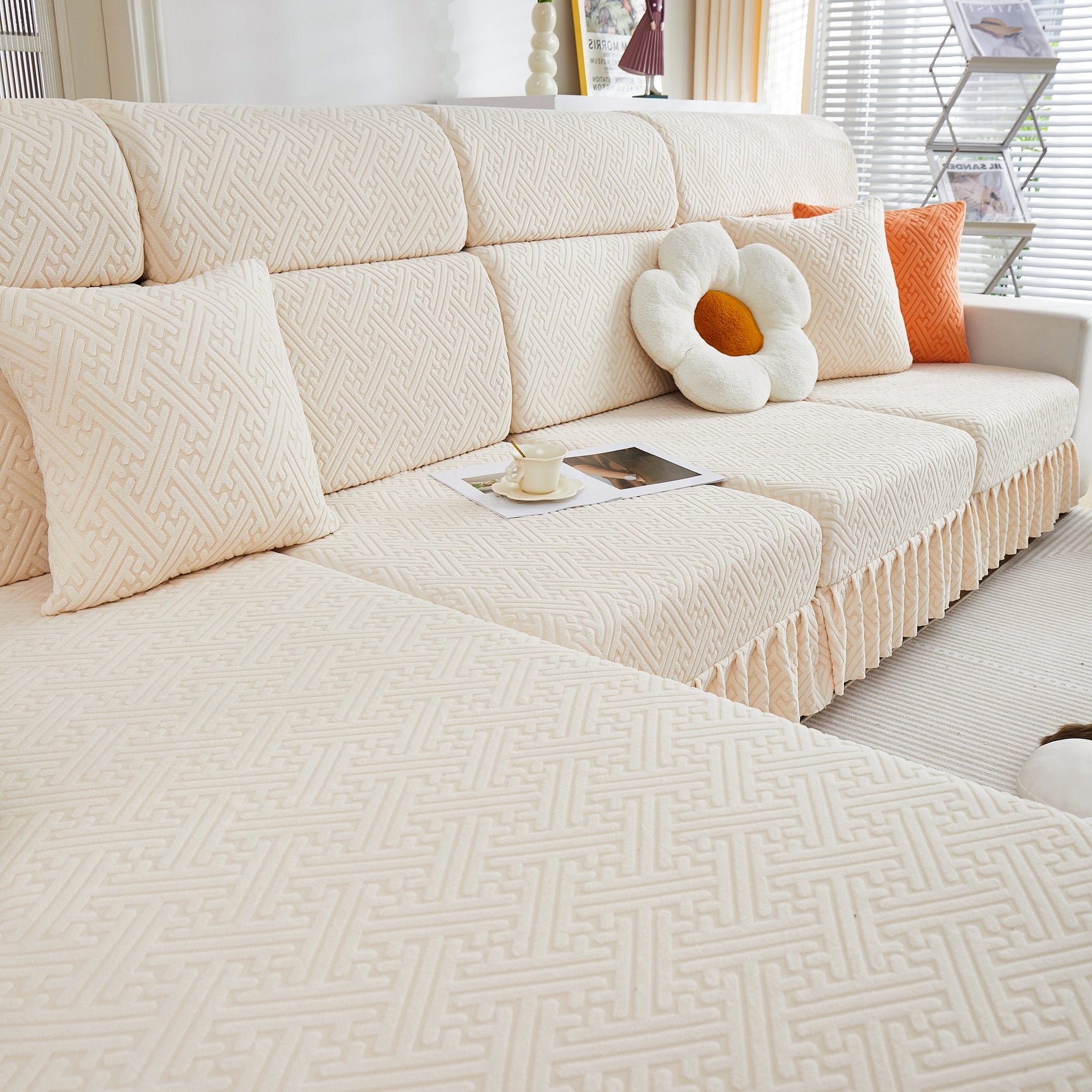 Stretch Sofa Covers with Skirt for Couch Seat and Cushion, Chaise, Sectional, 1/2/3/4 Seater Sofas