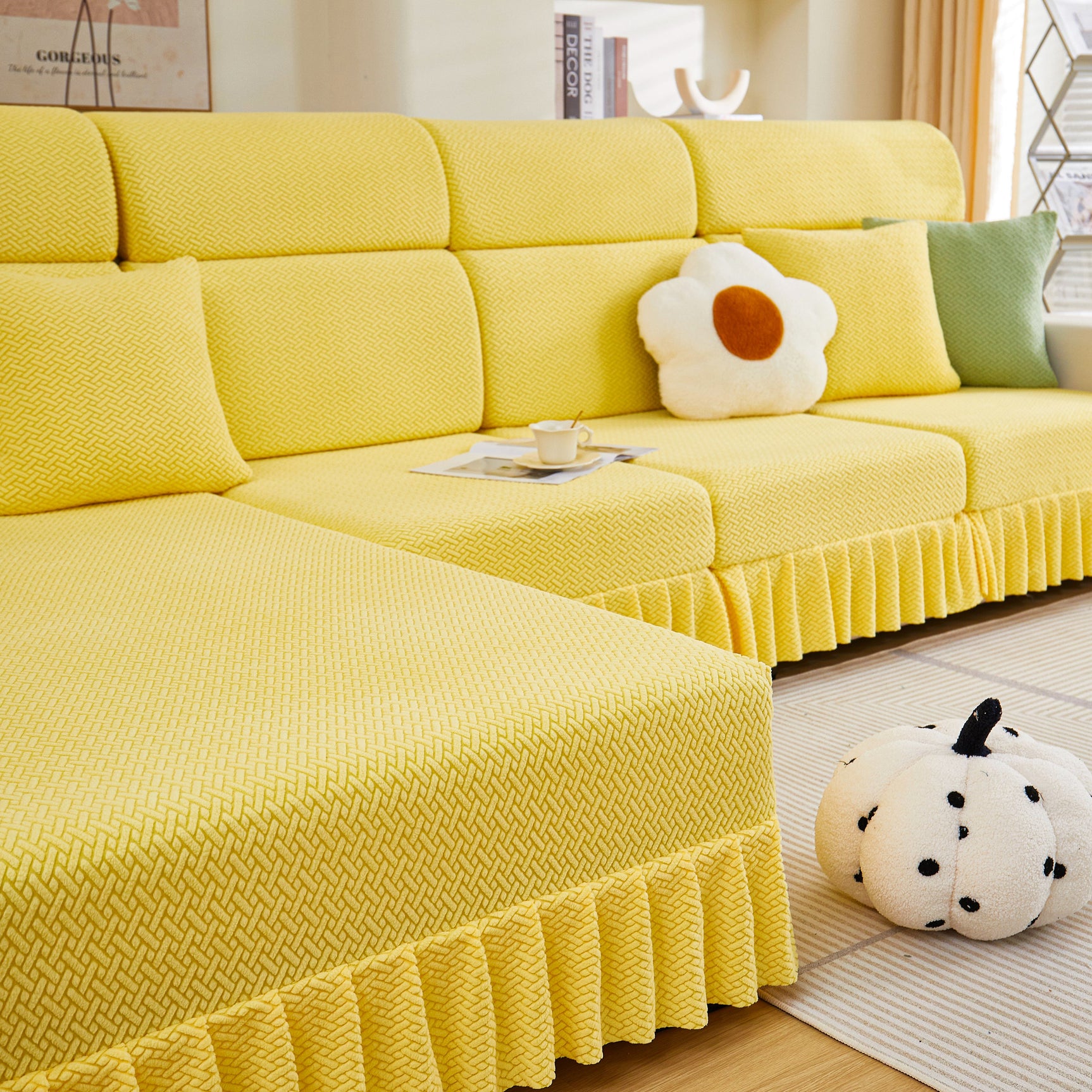 Tailored Sofa Cushion Covers Stretch Couch Seat Covers with Skirt for Sectional Sofas