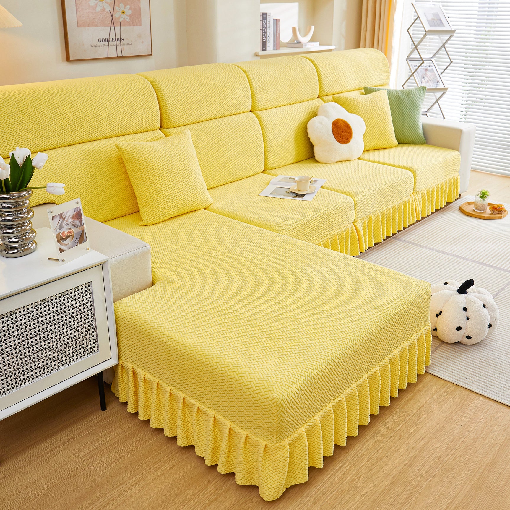 Tailored Sofa Cushion Covers Stretch Couch Seat Covers with Skirt for Sectional Sofas