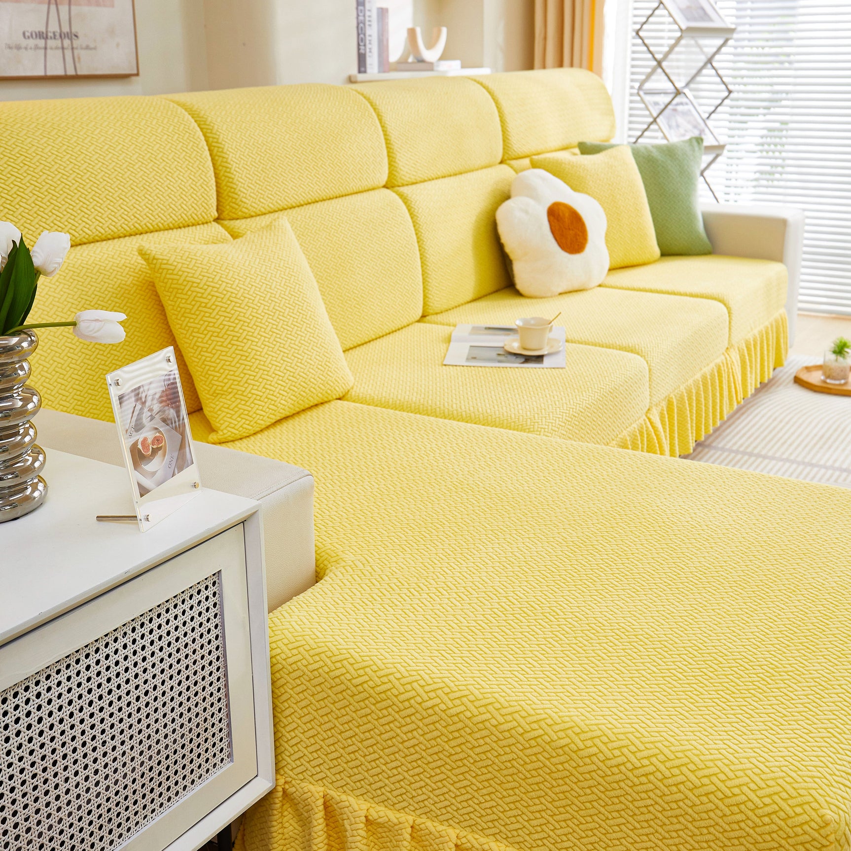Tailored Sofa Cushion Covers Stretch Couch Seat Covers with Skirt for Sectional Sofas