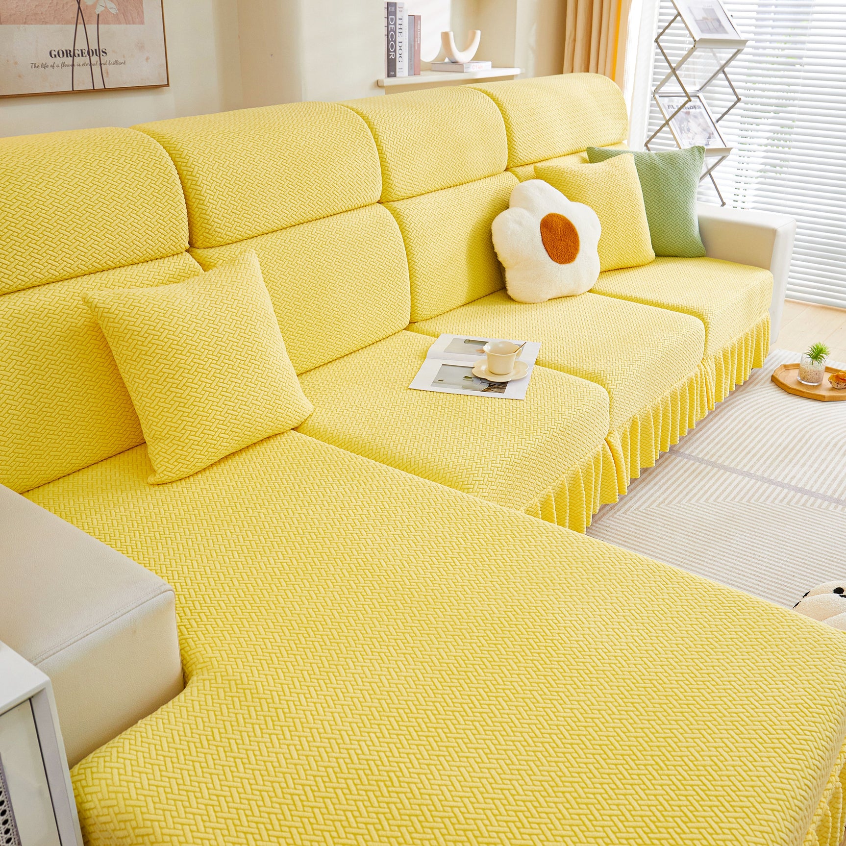 Tailored Sofa Cushion Covers Stretch Couch Seat Covers with Skirt for Sectional Sofas