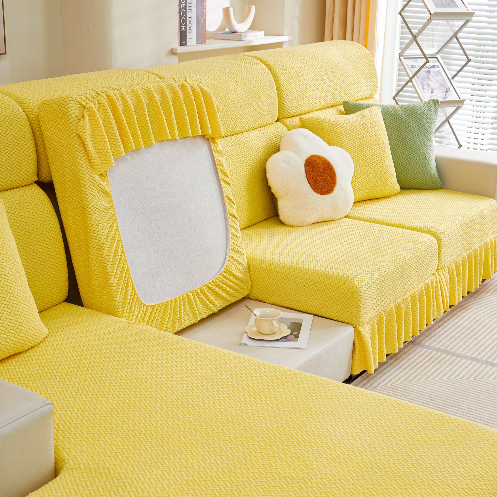 Tailored Sofa Cushion Covers Stretch Couch Seat Covers with Skirt for Sectional Sofas