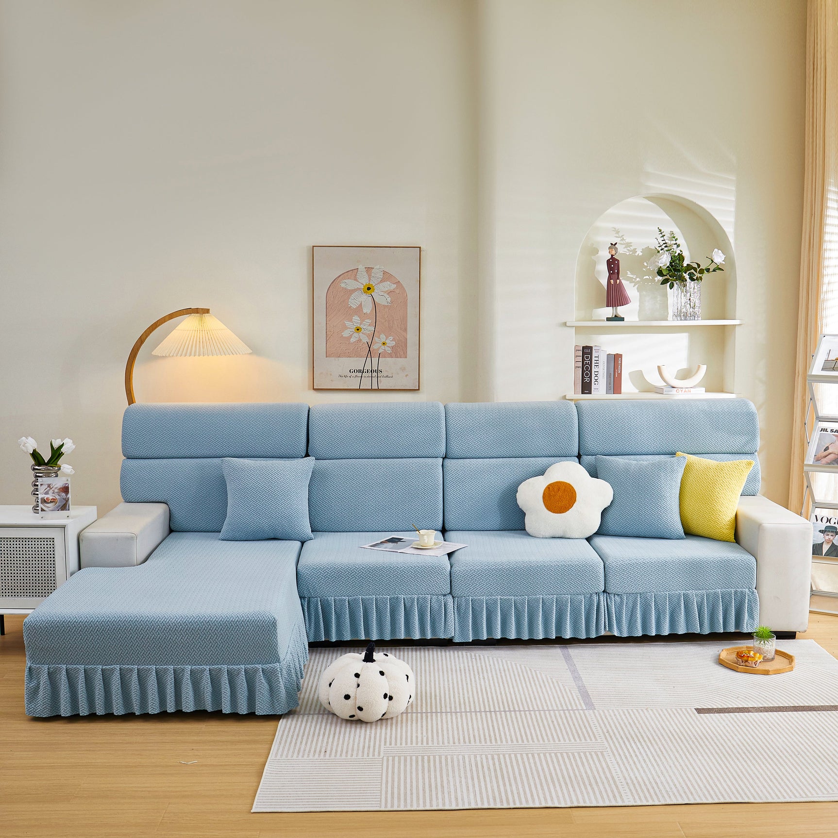 Tailored Sofa Cushion Covers Stretch Couch Seat Covers with Skirt for Sectional Sofas