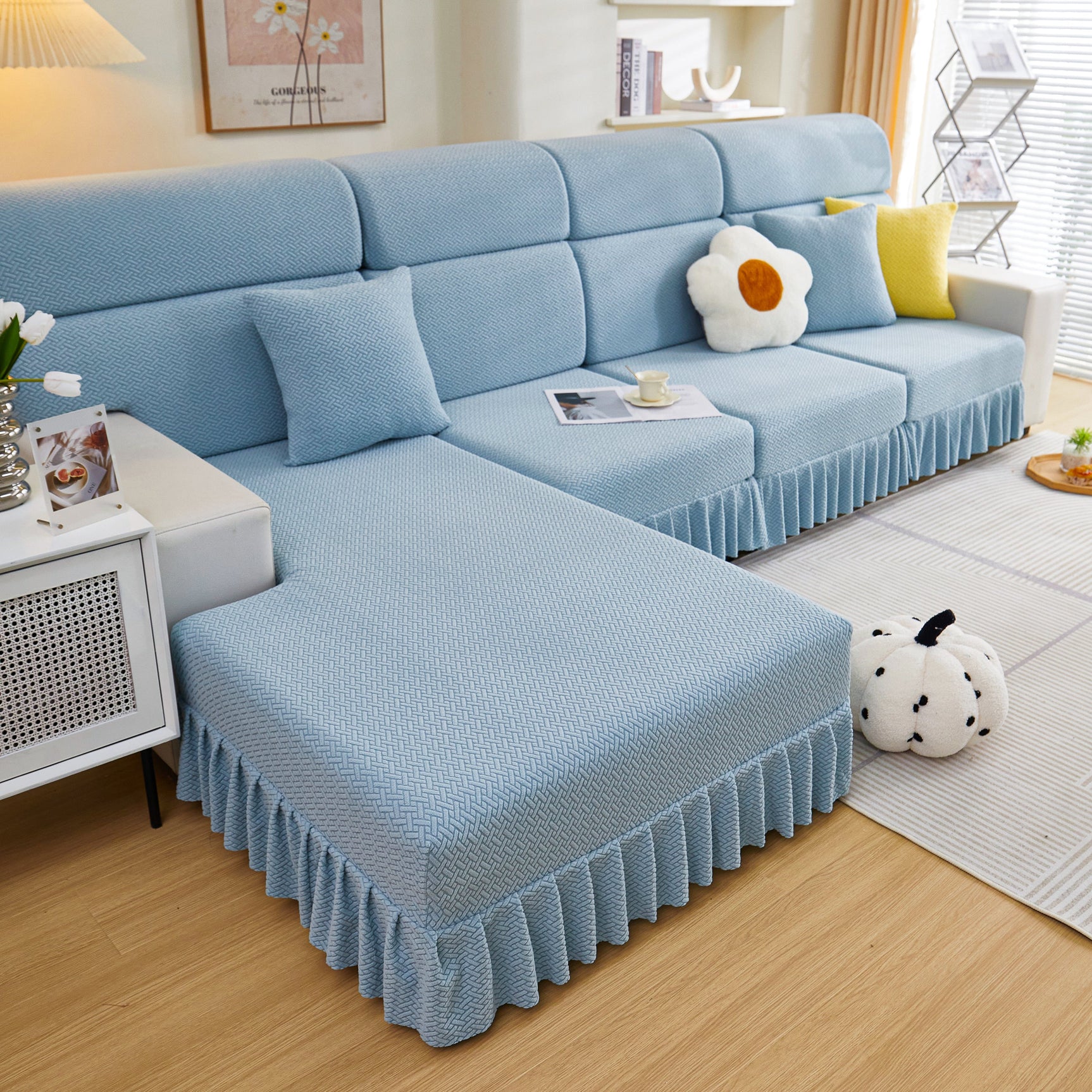 Tailored Sofa Cushion Covers Stretch Couch Seat Covers with Skirt for Sectional Sofas