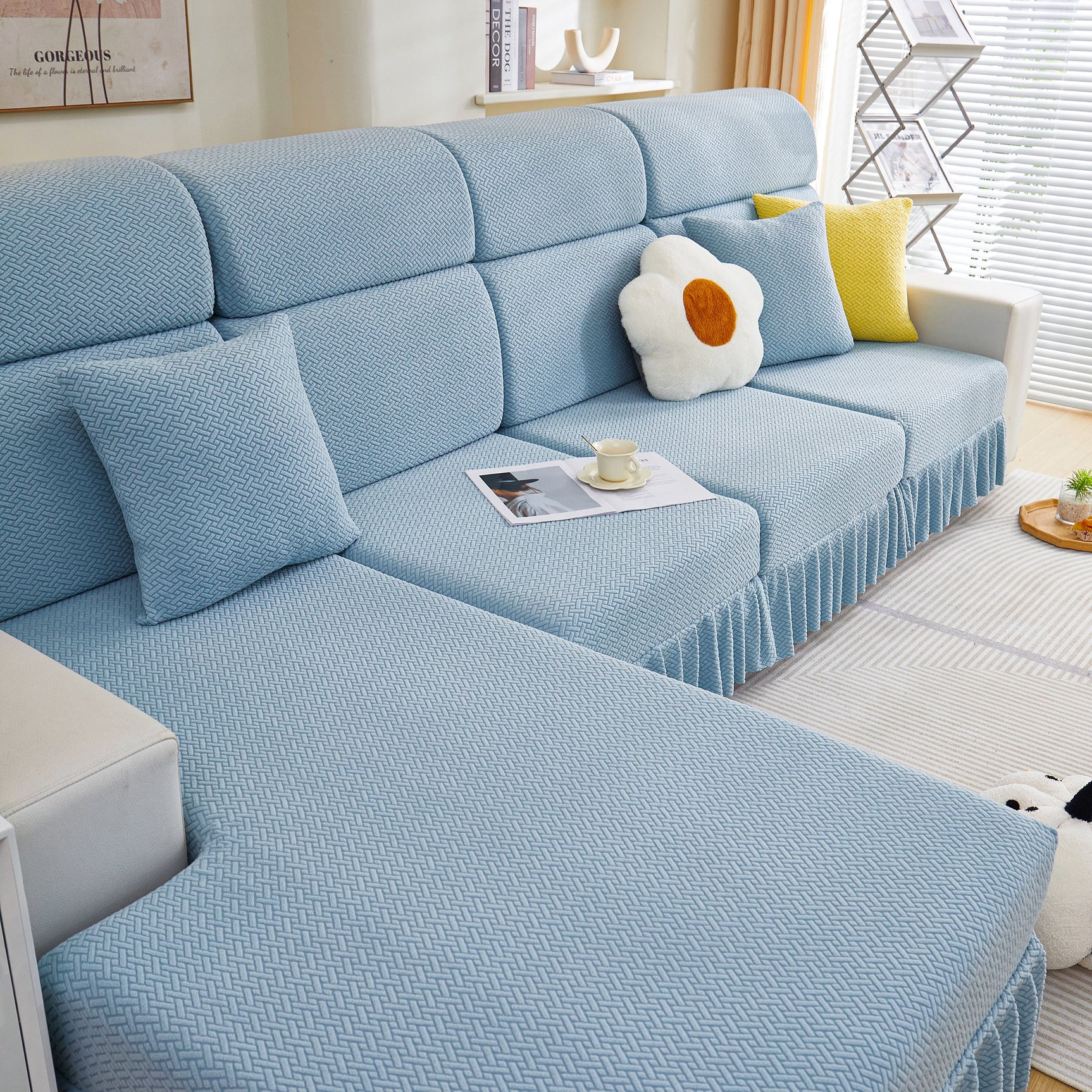 Tailored Sofa Cushion Covers Stretch Couch Seat Covers with Skirt for Sectional Sofas