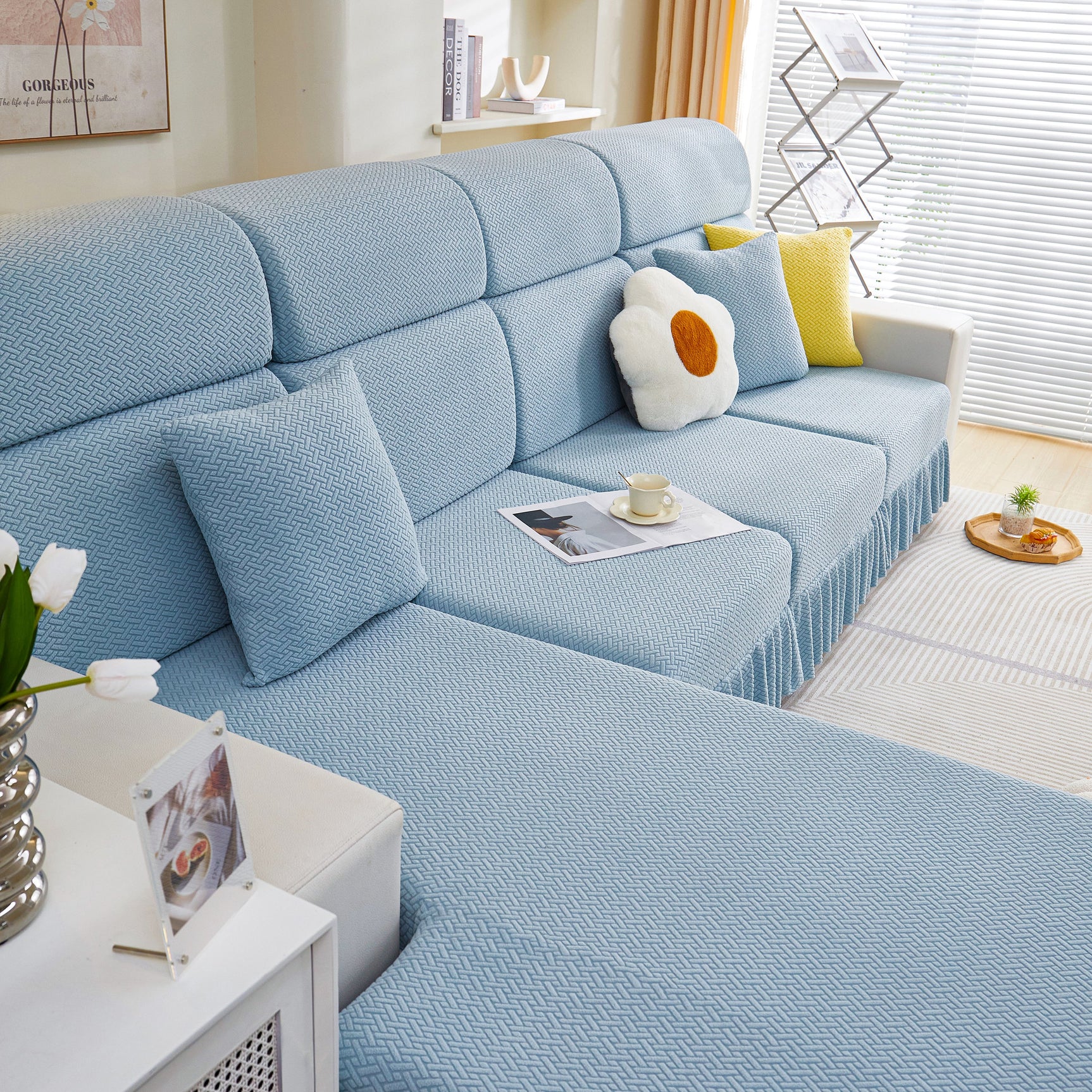 Tailored Sofa Cushion Covers Stretch Couch Seat Covers with Skirt for Sectional Sofas