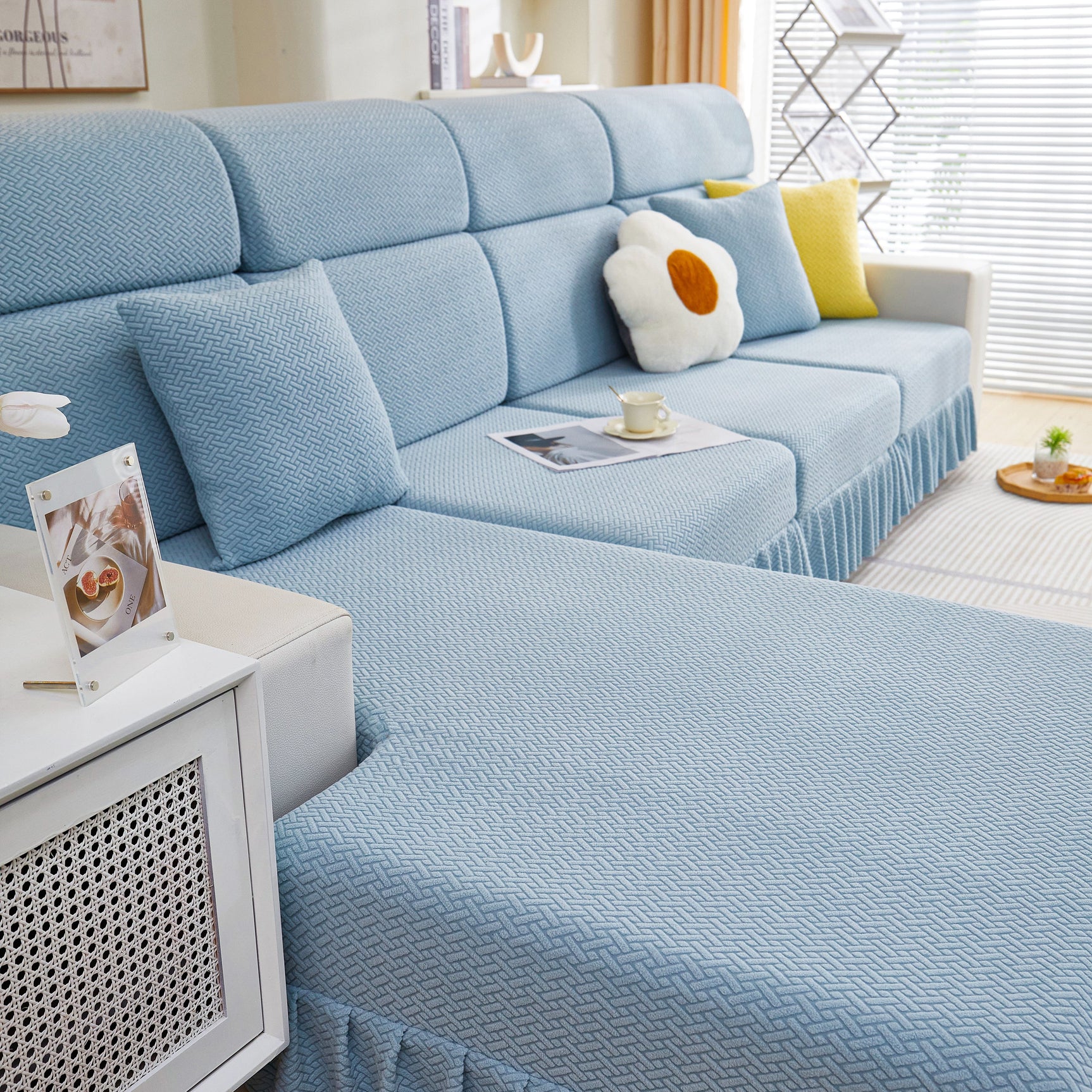 Tailored Sofa Cushion Covers Stretch Couch Seat Covers with Skirt for Sectional Sofas