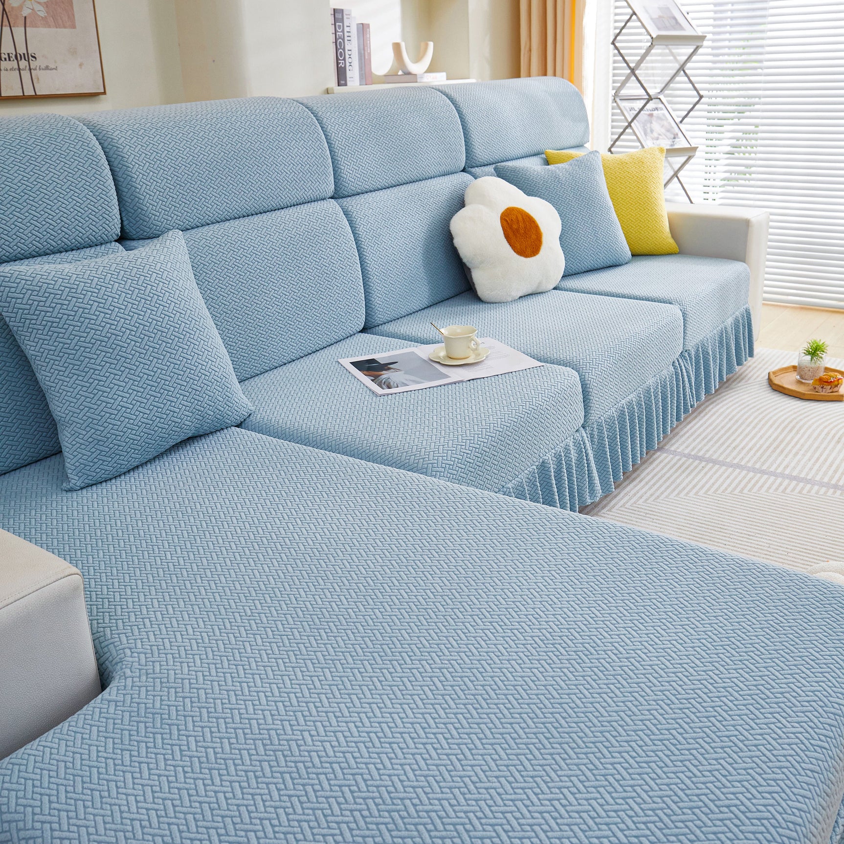 Tailored Sofa Cushion Covers Stretch Couch Seat Covers with Skirt for Sectional Sofas