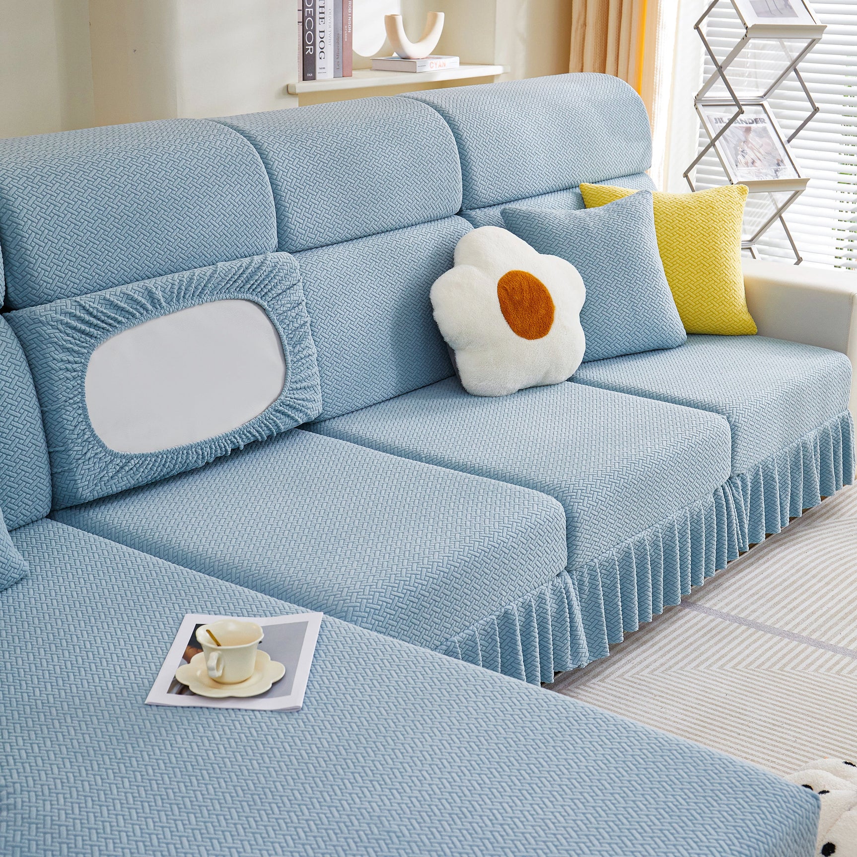 Tailored Sofa Cushion Covers Stretch Couch Seat Covers with Skirt for Sectional Sofas