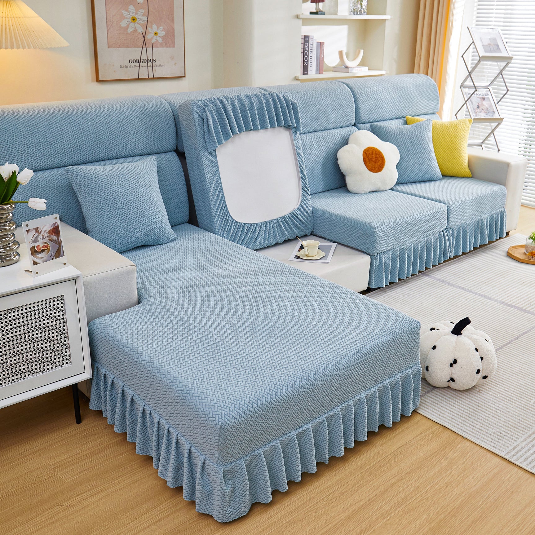 Tailored Sofa Cushion Covers Stretch Couch Seat Covers with Skirt for Sectional Sofas