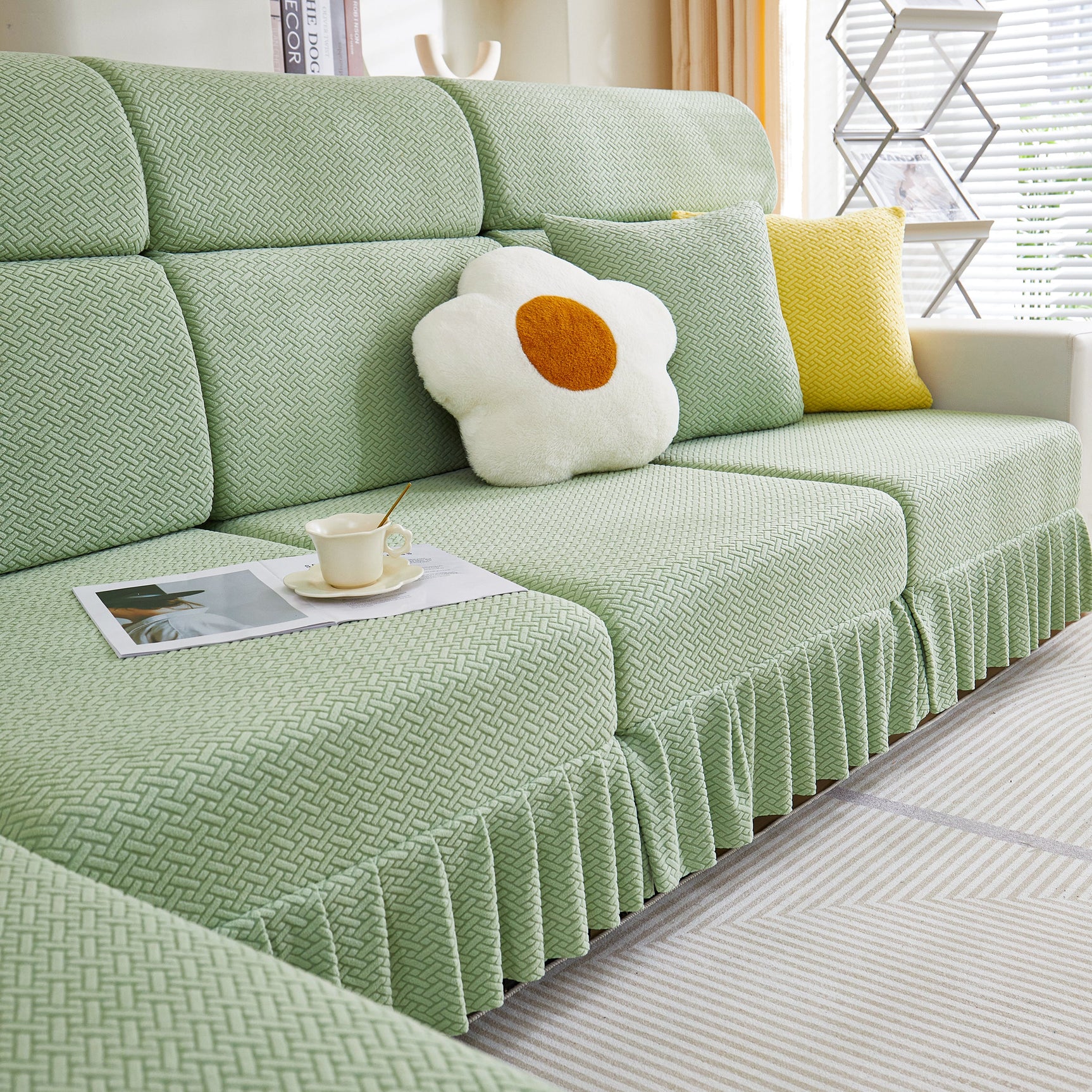 Tailored Sofa Cushion Covers Stretch Couch Seat Covers with Skirt for Sectional Sofas