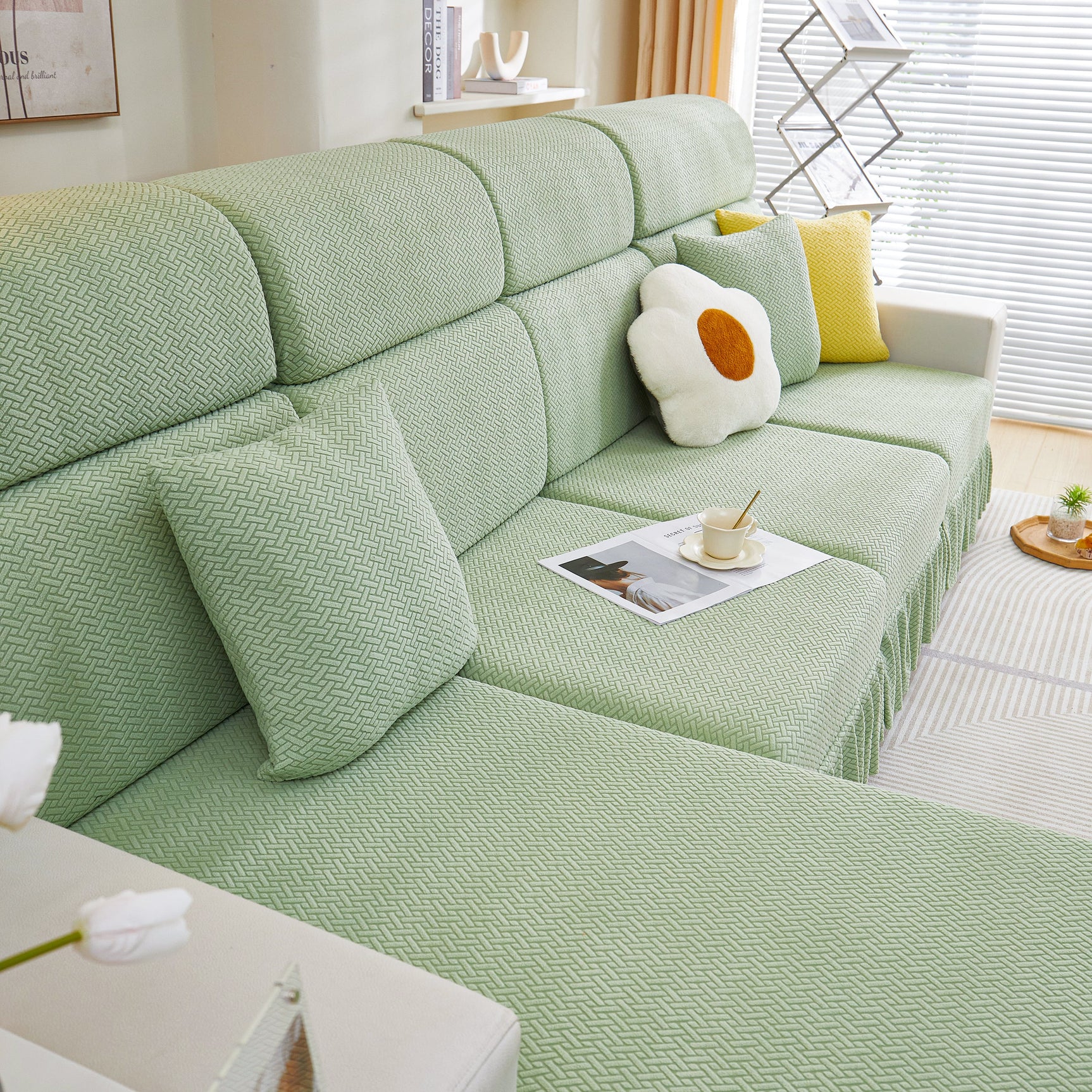Tailored Sofa Cushion Covers Stretch Couch Seat Covers with Skirt for Sectional Sofas