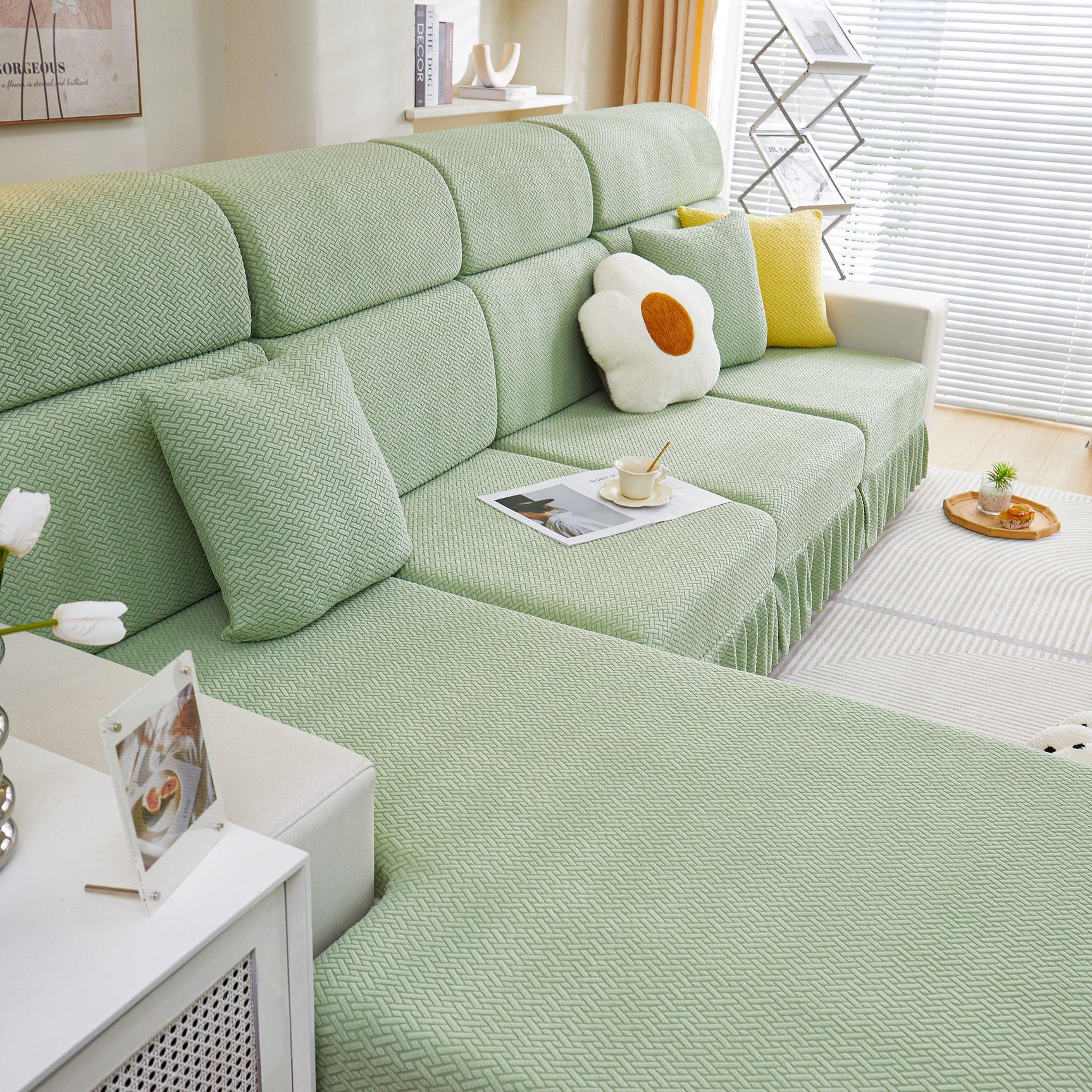 Tailored Sofa Cushion Covers Stretch Couch Seat Covers with Skirt for Sectional Sofas