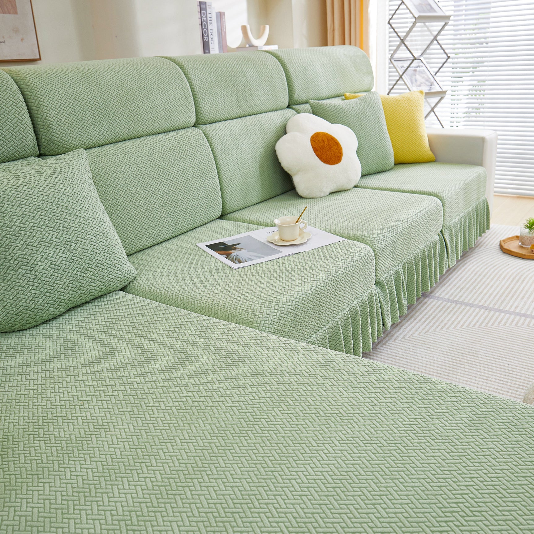 Tailored Sofa Cushion Covers Stretch Couch Seat Covers with Skirt for Sectional Sofas