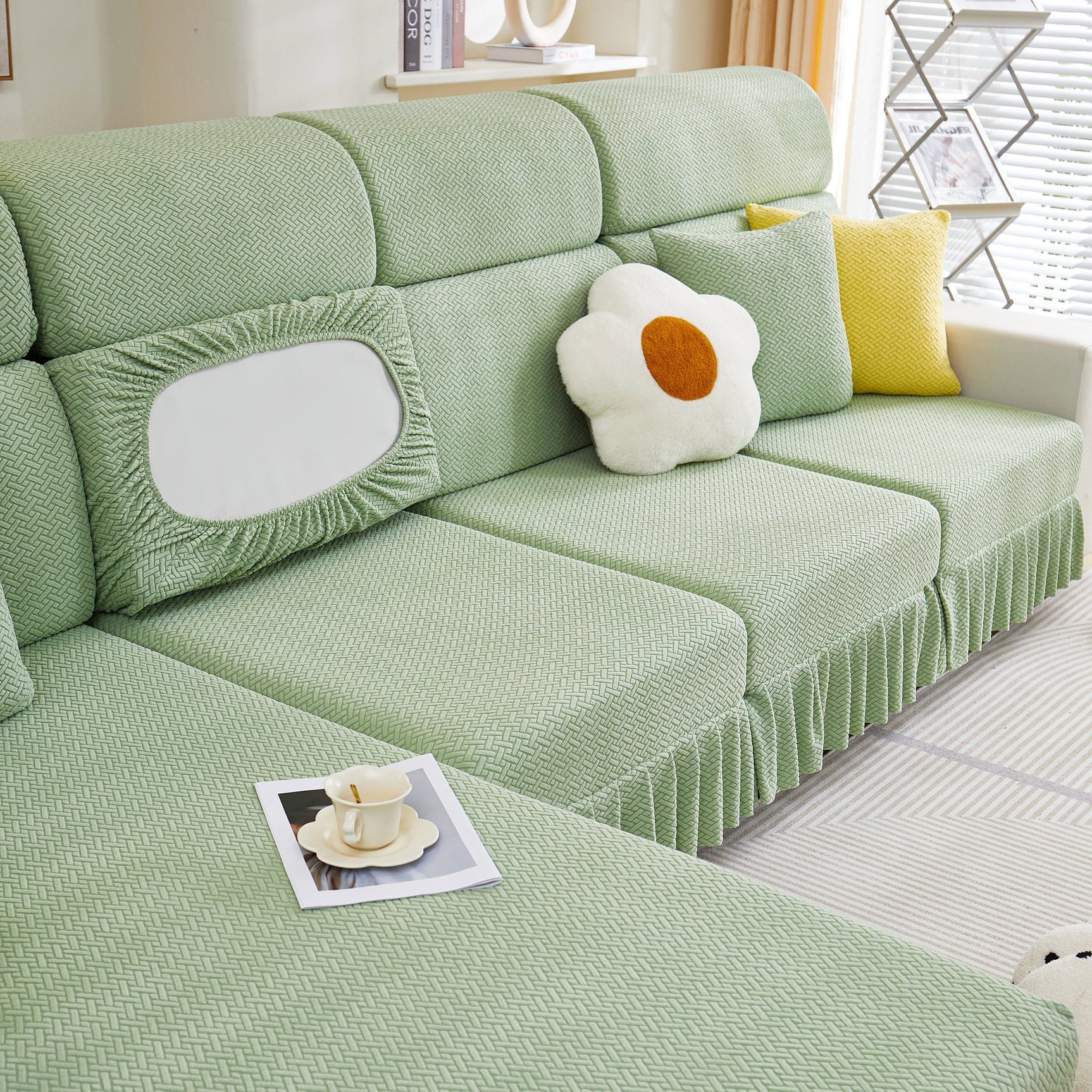 Tailored Sofa Cushion Covers Stretch Couch Seat Covers with Skirt for Sectional Sofas