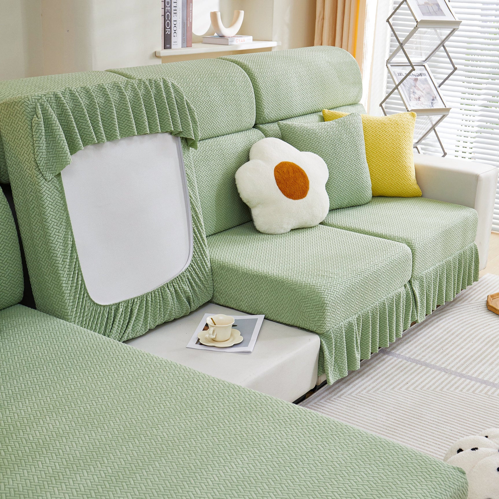 Tailored Sofa Cushion Covers Stretch Couch Seat Covers with Skirt for Sectional Sofas