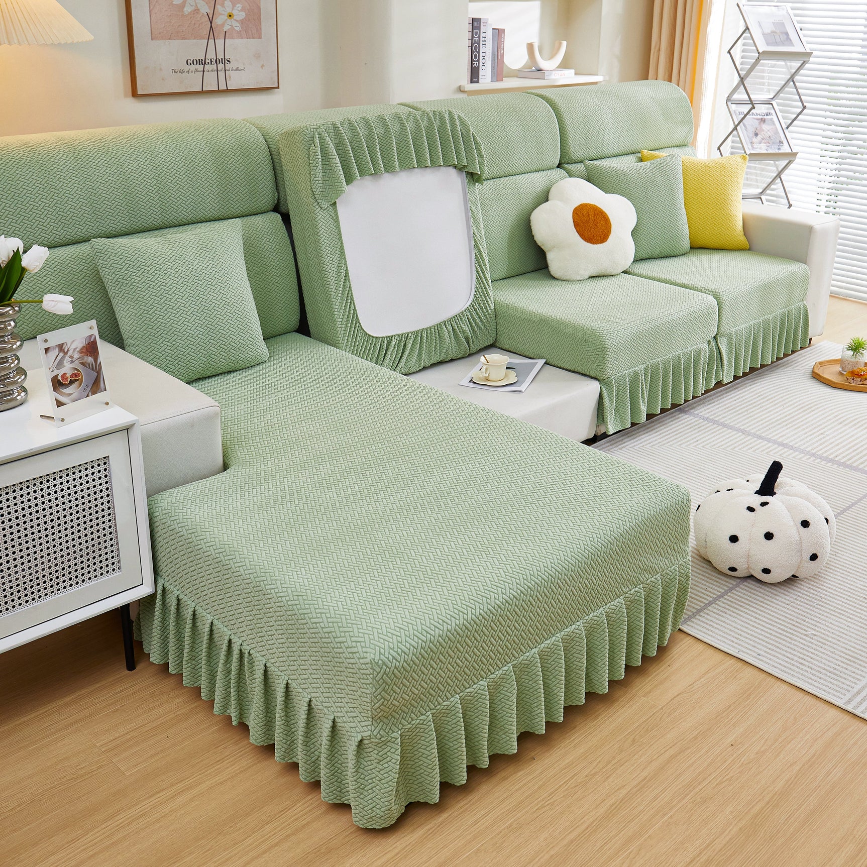 Tailored Sofa Cushion Covers Stretch Couch Seat Covers with Skirt for Sectional Sofas