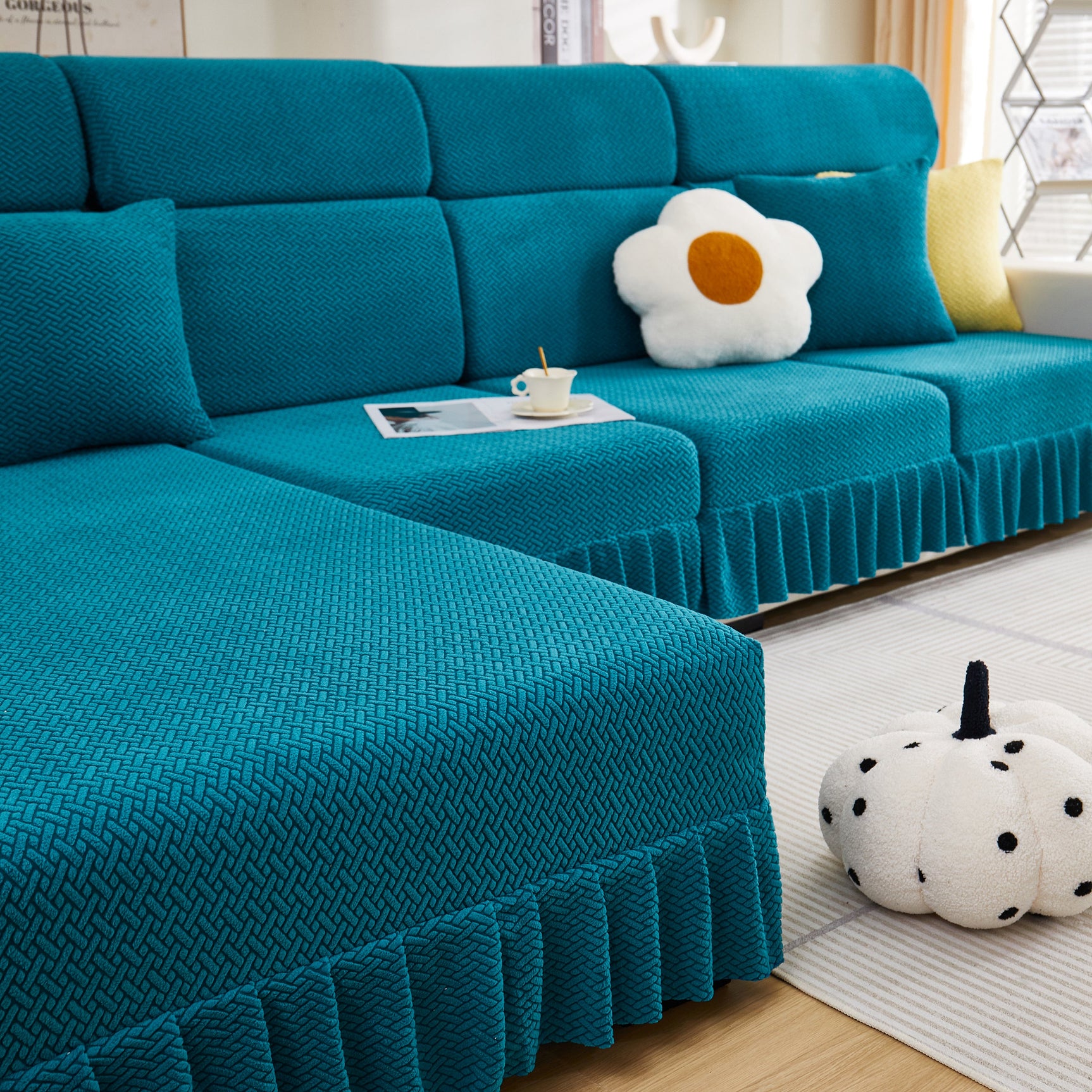 Tailored Sofa Cushion Covers Stretch Couch Seat Covers with Skirt for Sectional Sofas