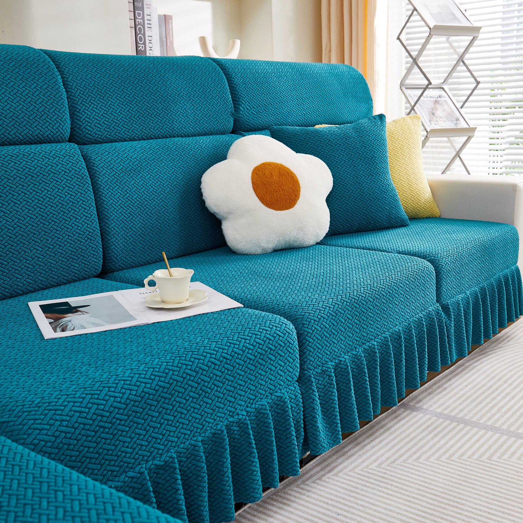 Tailored Sofa Cushion Covers Stretch Couch Seat Covers with Skirt for Sectional Sofas