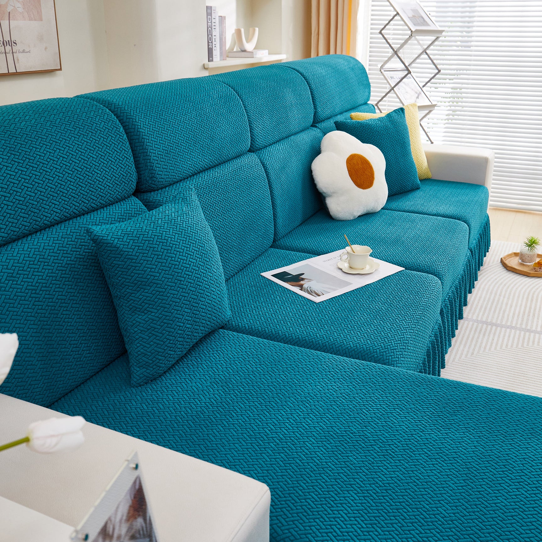 Tailored Sofa Cushion Covers Stretch Couch Seat Covers with Skirt for Sectional Sofas