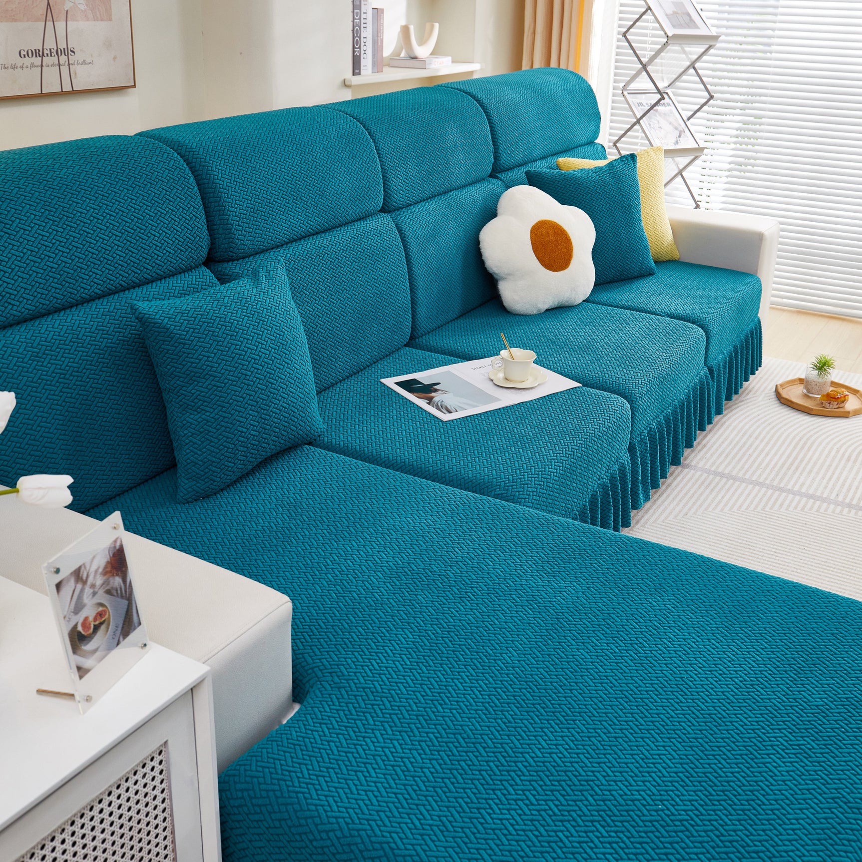 Tailored Sofa Cushion Covers Stretch Couch Seat Covers with Skirt for Sectional Sofas