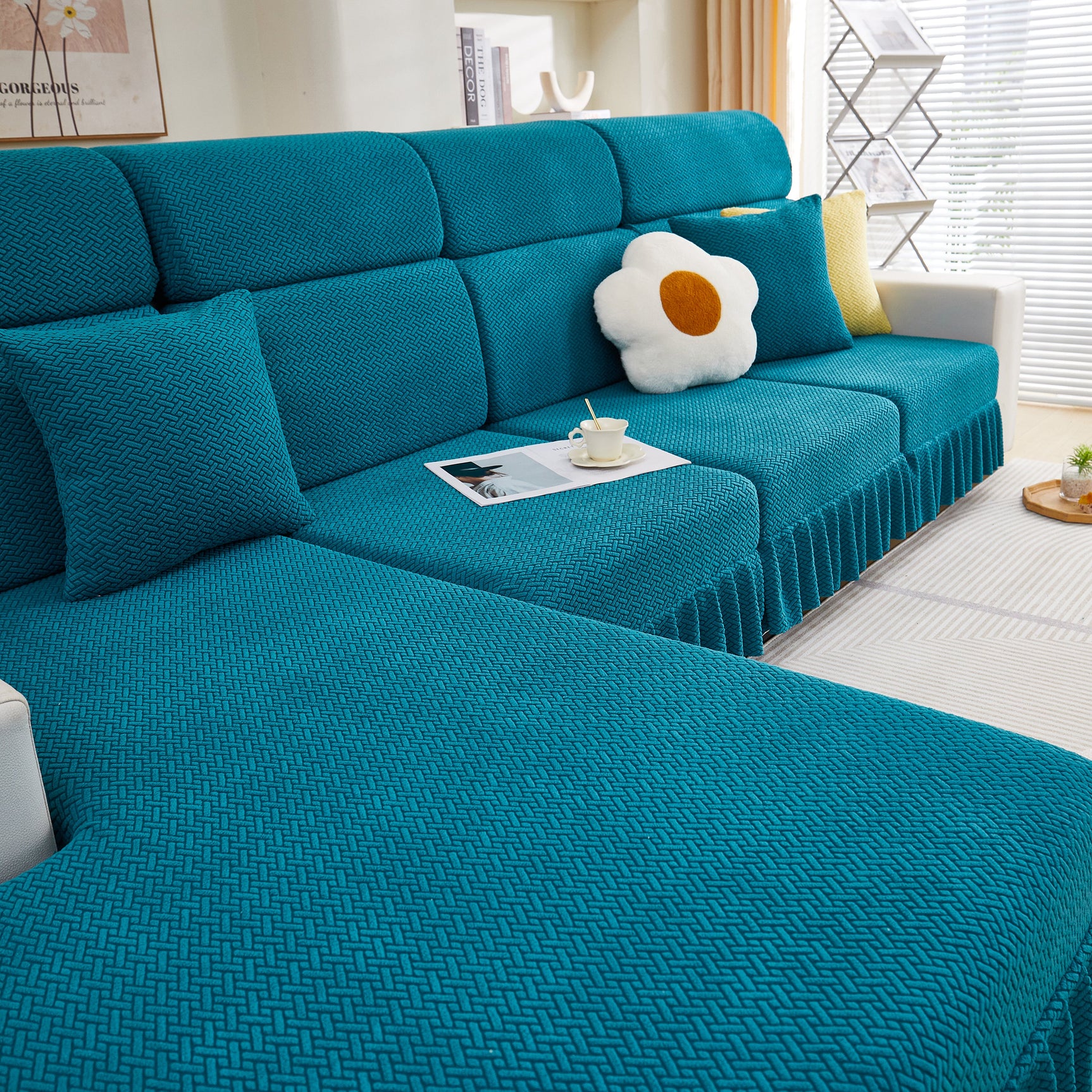Tailored Sofa Cushion Covers Stretch Couch Seat Covers with Skirt for Sectional Sofas