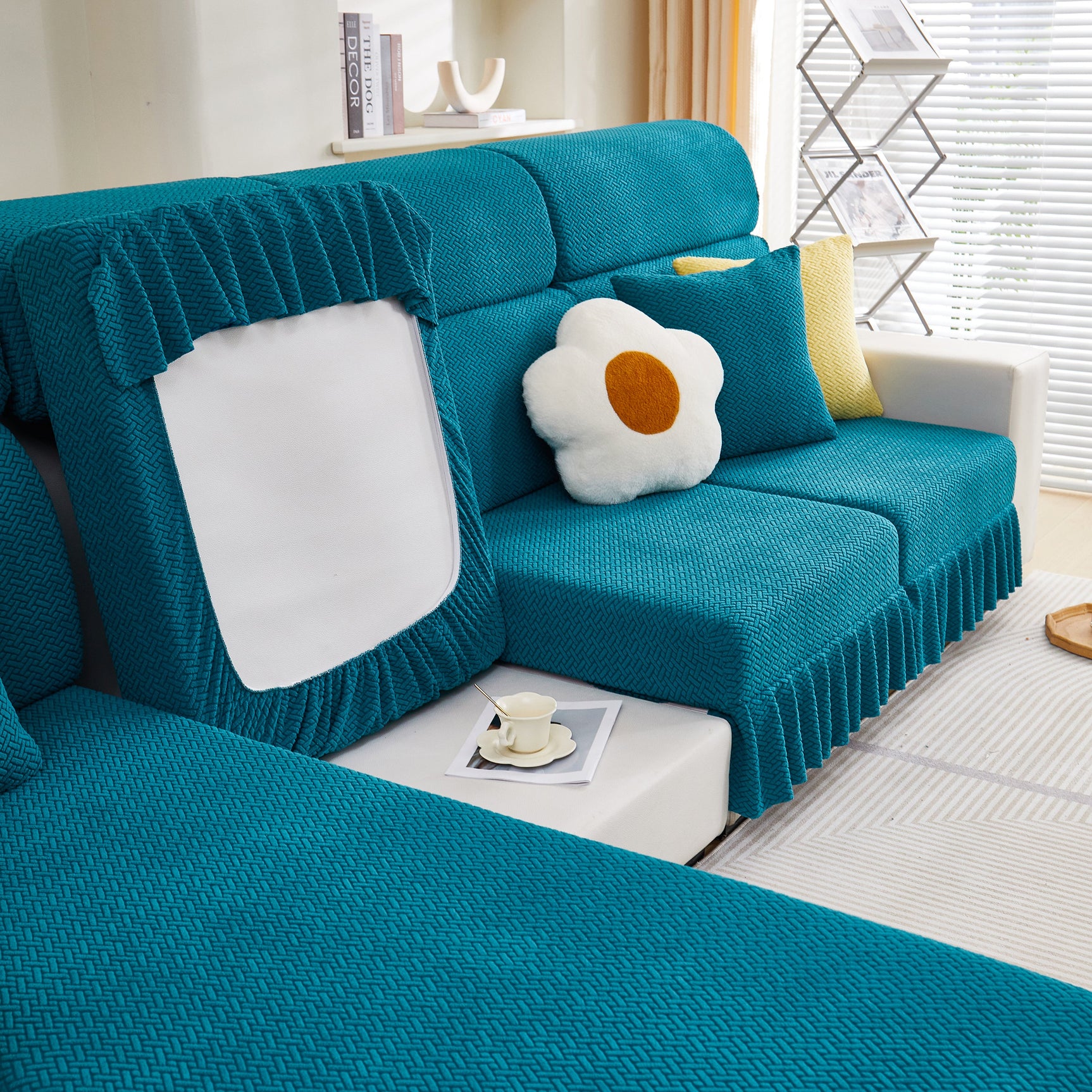 Tailored Sofa Cushion Covers Stretch Couch Seat Covers with Skirt for Sectional Sofas
