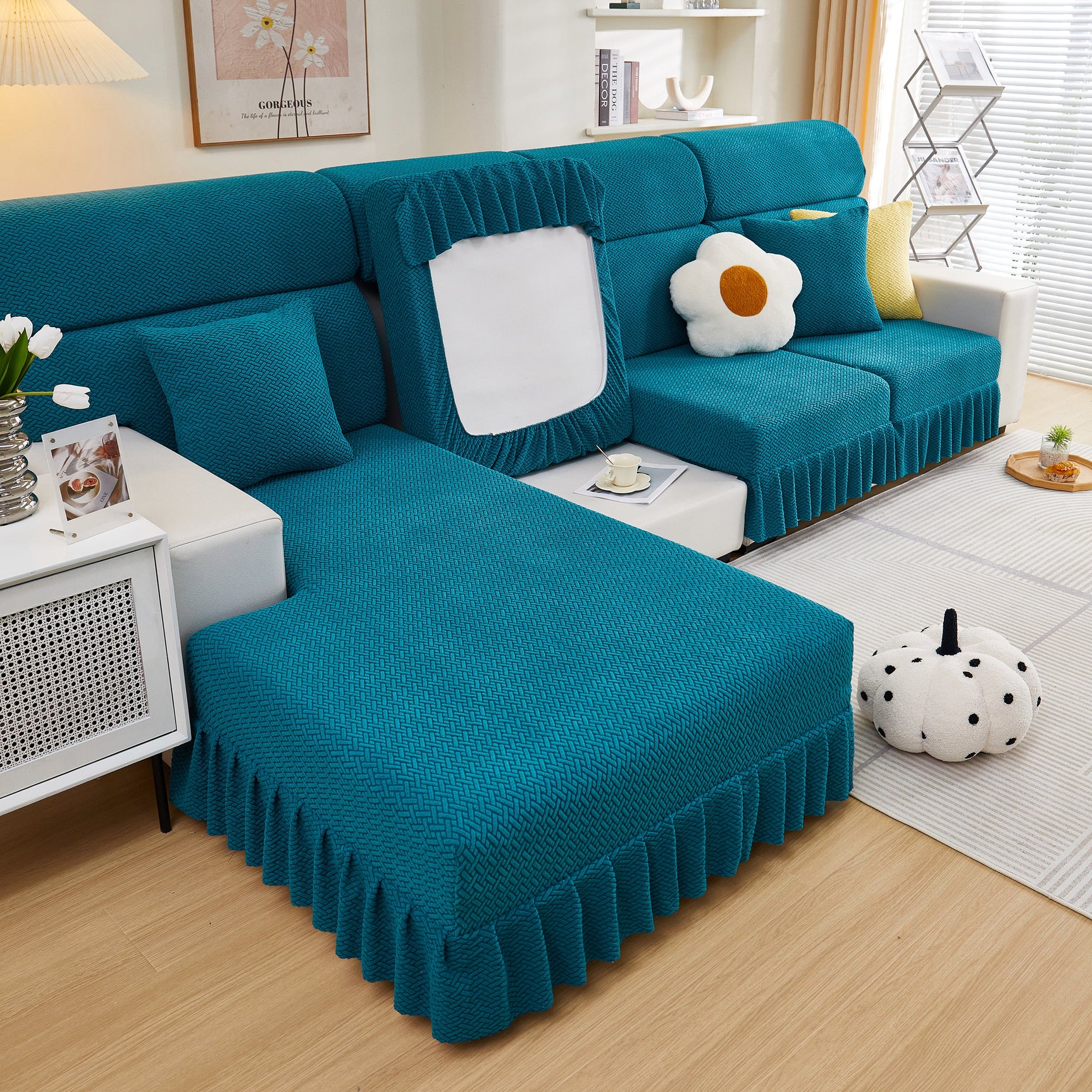 Tailored Sofa Cushion Covers Stretch Couch Seat Covers with Skirt for Sectional Sofas
