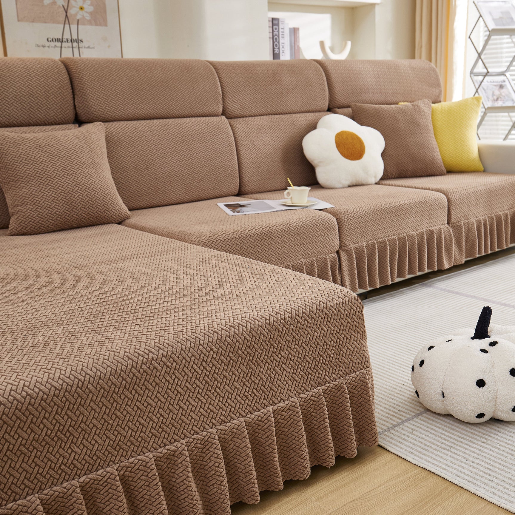 Tailored Sofa Cushion Covers Stretch Couch Seat Covers with Skirt for Sectional Sofas