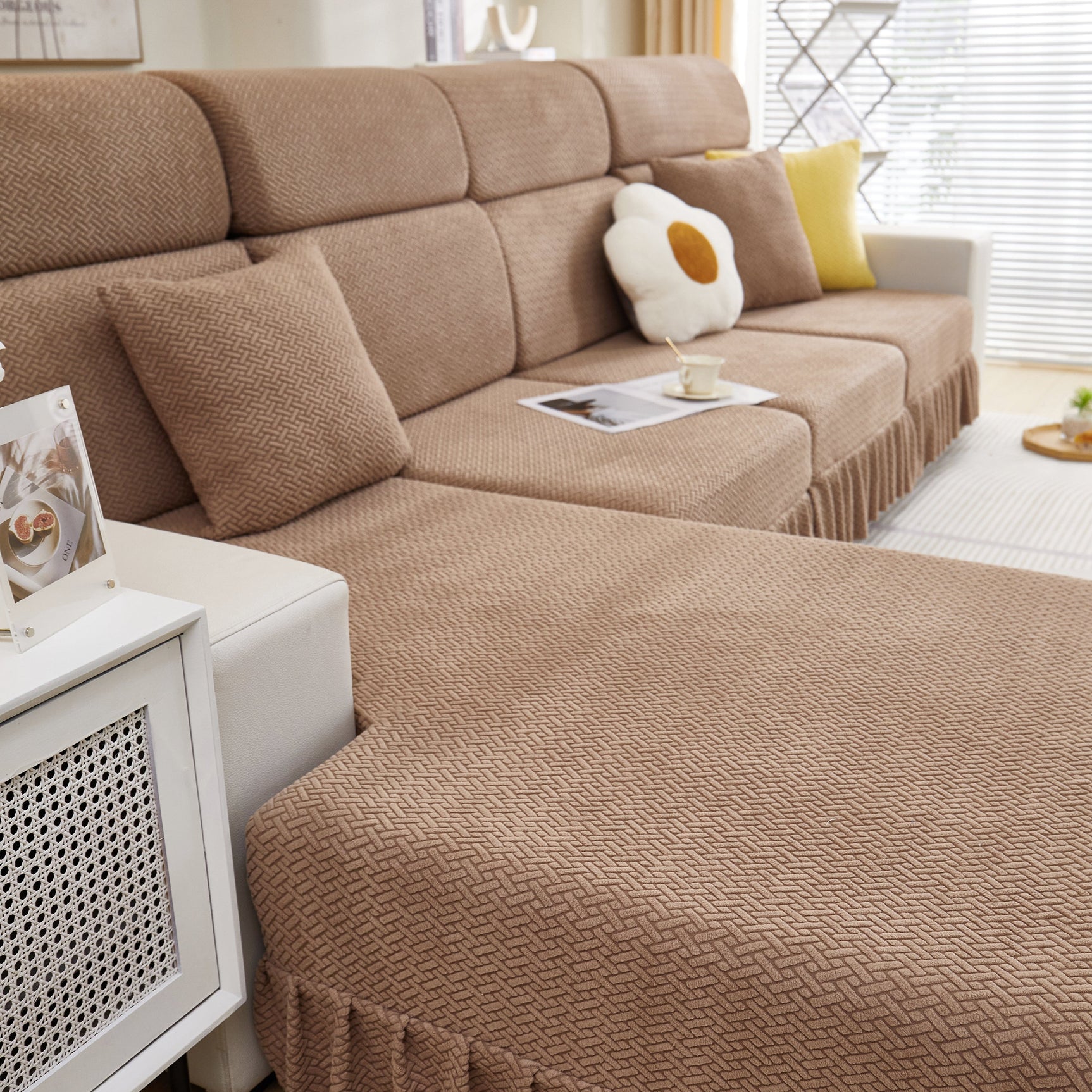Tailored Sofa Cushion Covers Stretch Couch Seat Covers with Skirt for Sectional Sofas