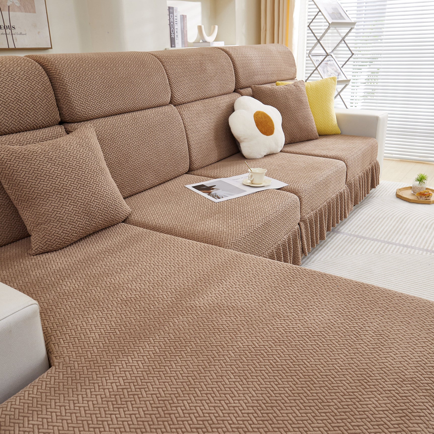 Tailored Sofa Cushion Covers Stretch Couch Seat Covers with Skirt for Sectional Sofas
