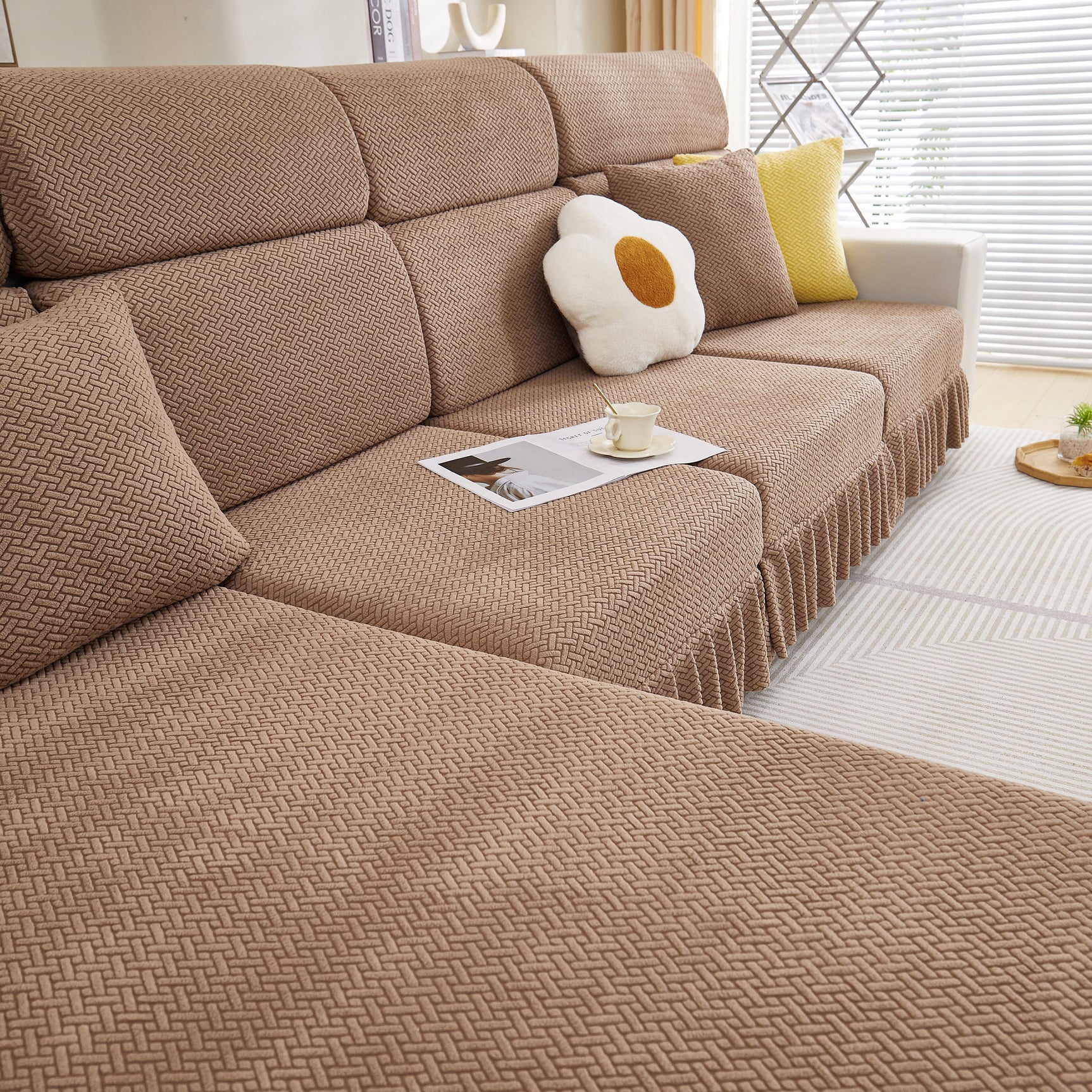 Tailored Sofa Cushion Covers Stretch Couch Seat Covers with Skirt for Sectional Sofas
