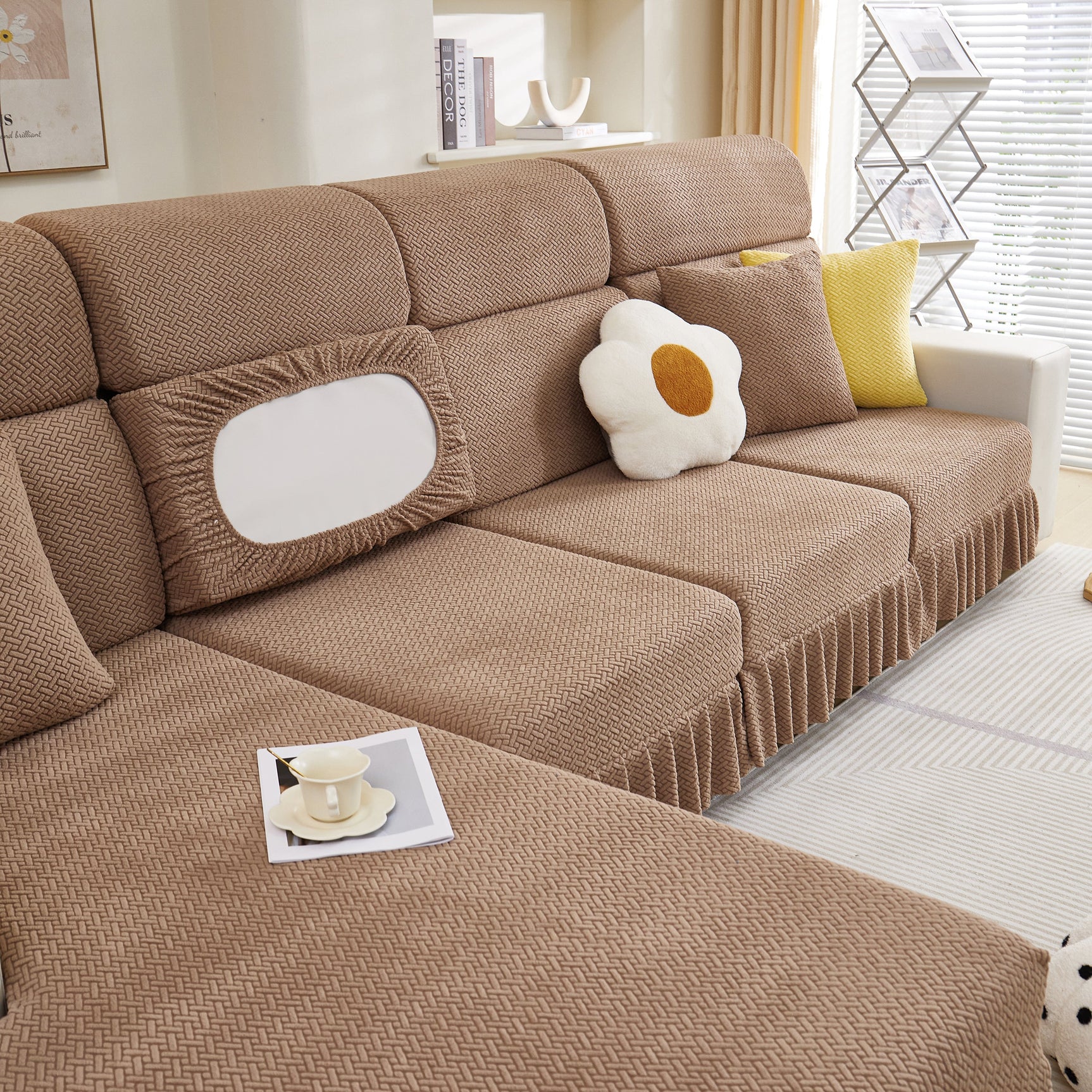 Tailored Sofa Cushion Covers Stretch Couch Seat Covers with Skirt for Sectional Sofas
