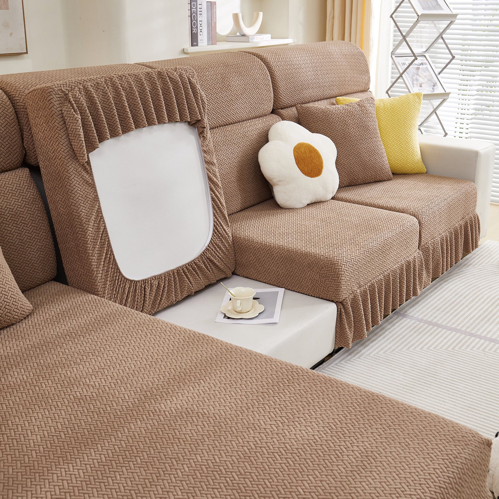 Tailored Sofa Cushion Covers Stretch Couch Seat Covers with Skirt for Sectional Sofas