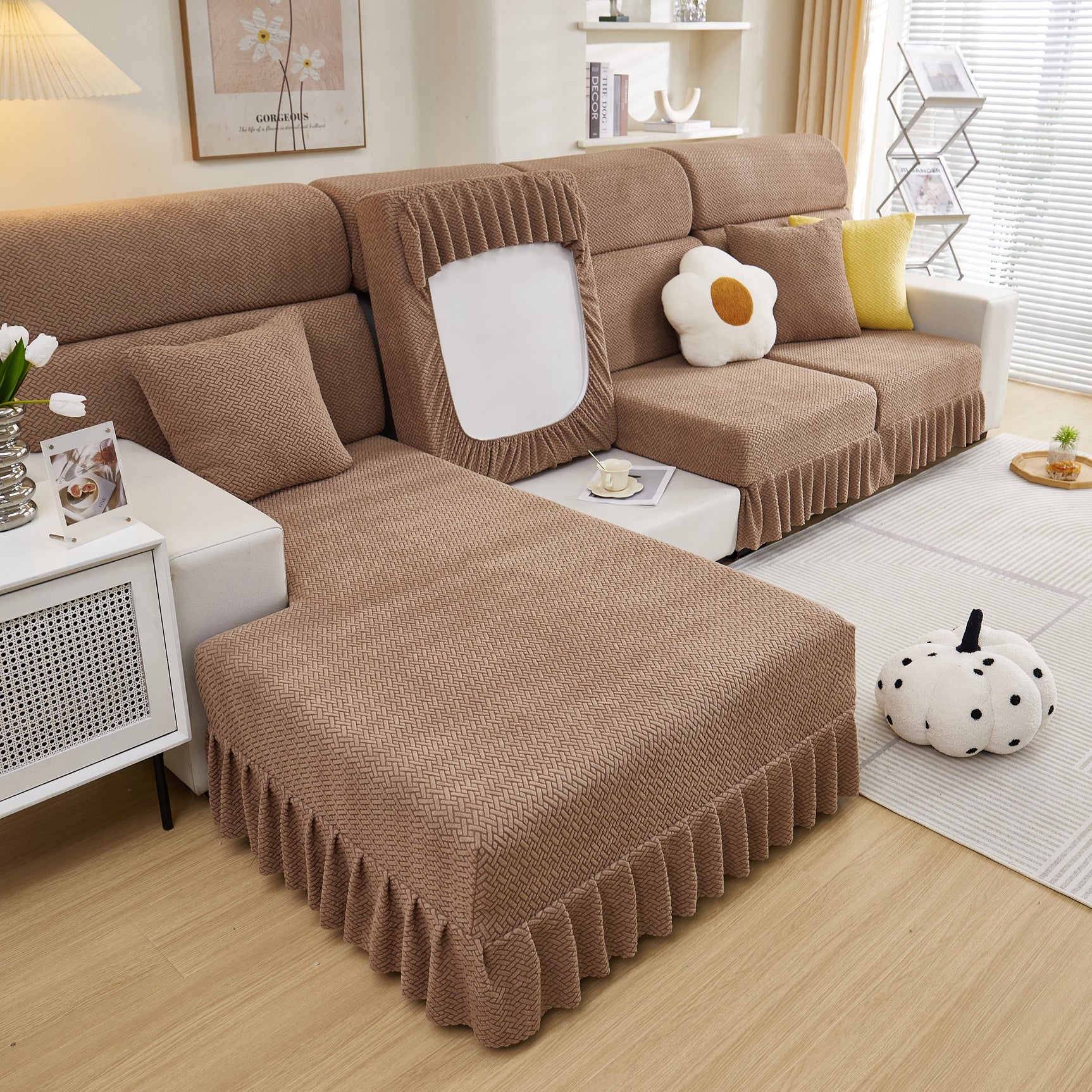 Tailored Sofa Cushion Covers Stretch Couch Seat Covers with Skirt for Sectional Sofas