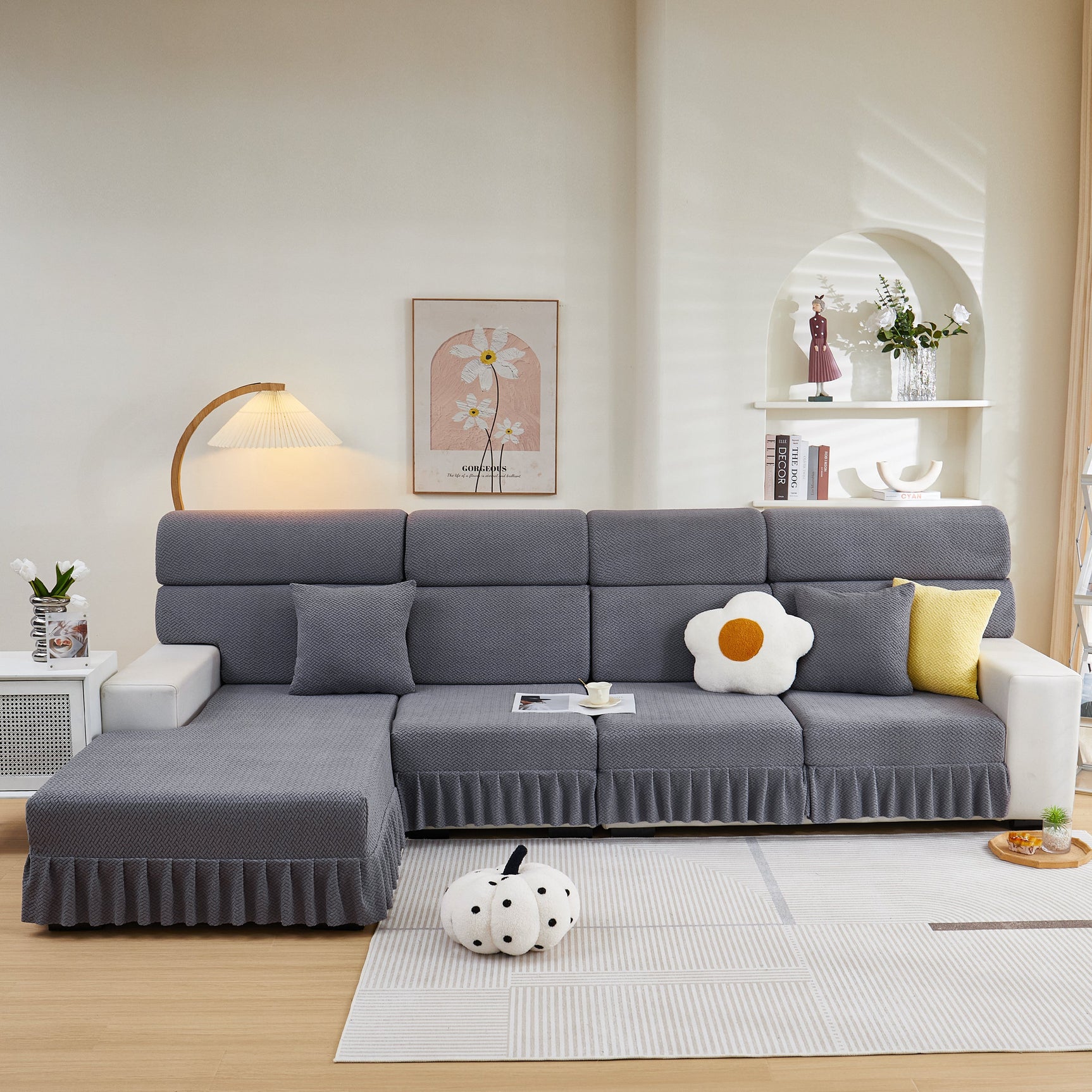Tailored Sofa Cushion Covers Stretch Couch Seat Covers with Skirt for Sectional Sofas