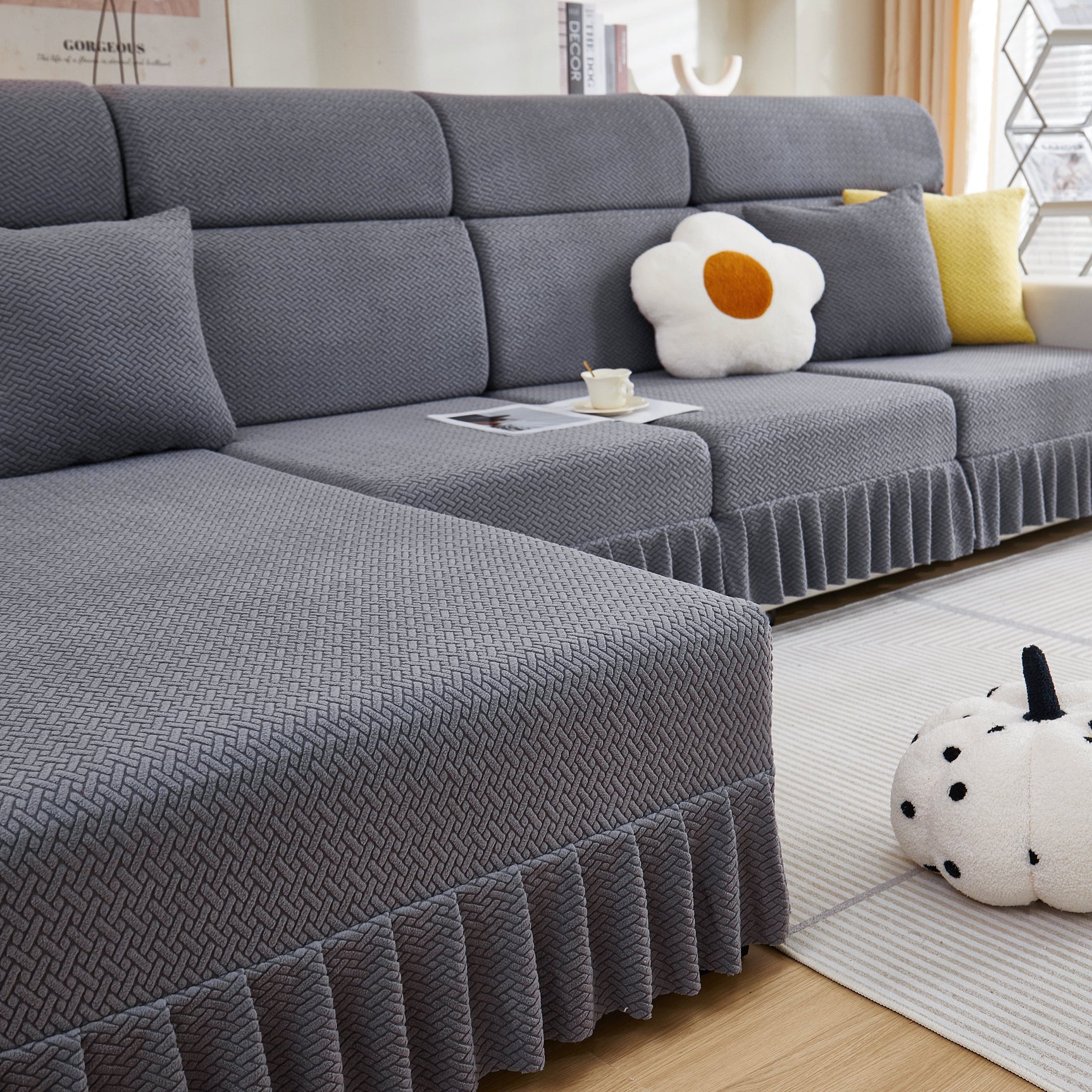 Tailored Sofa Cushion Covers Stretch Couch Seat Covers with Skirt for Sectional Sofas