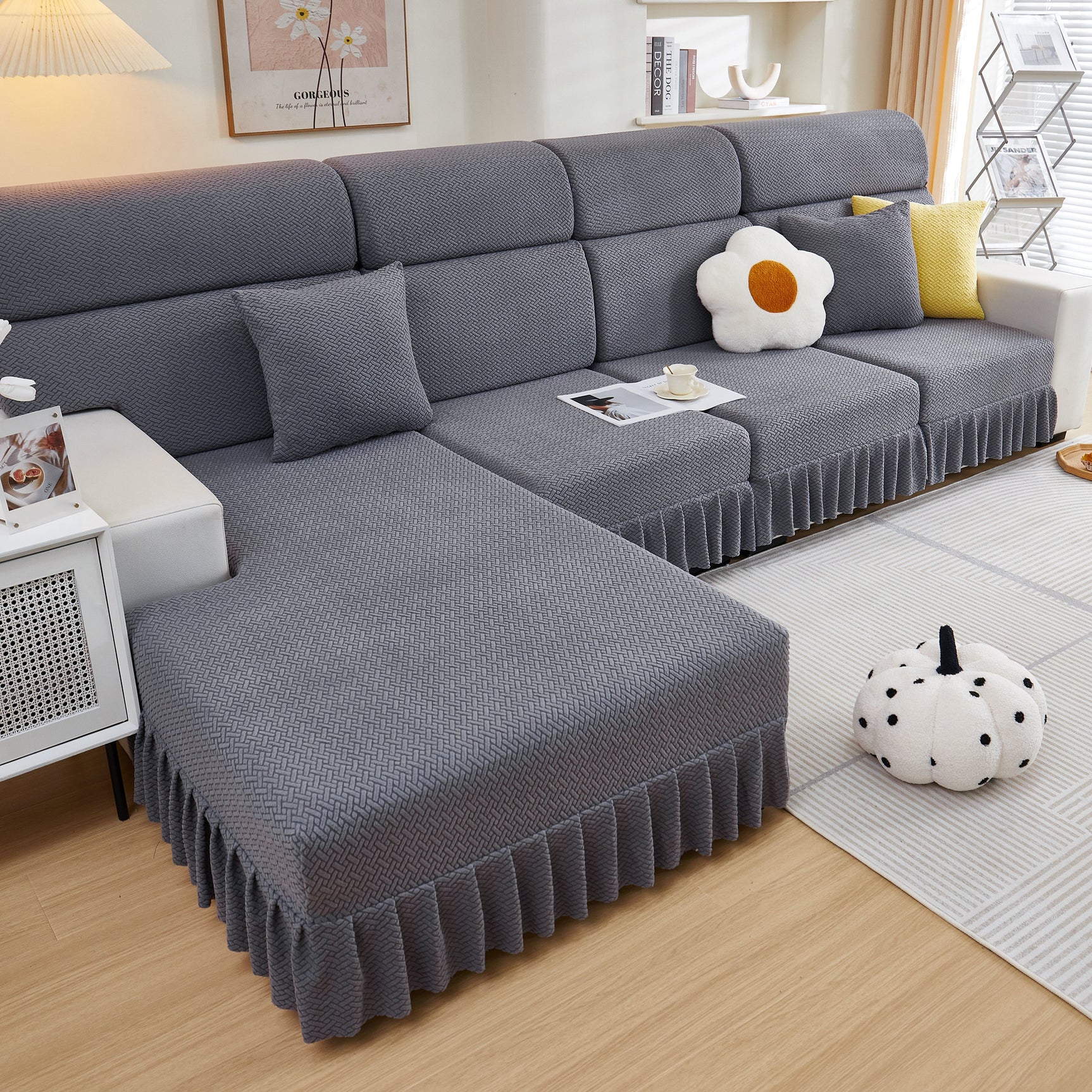 Tailored Sofa Cushion Covers Stretch Couch Seat Covers with Skirt for Sectional Sofas