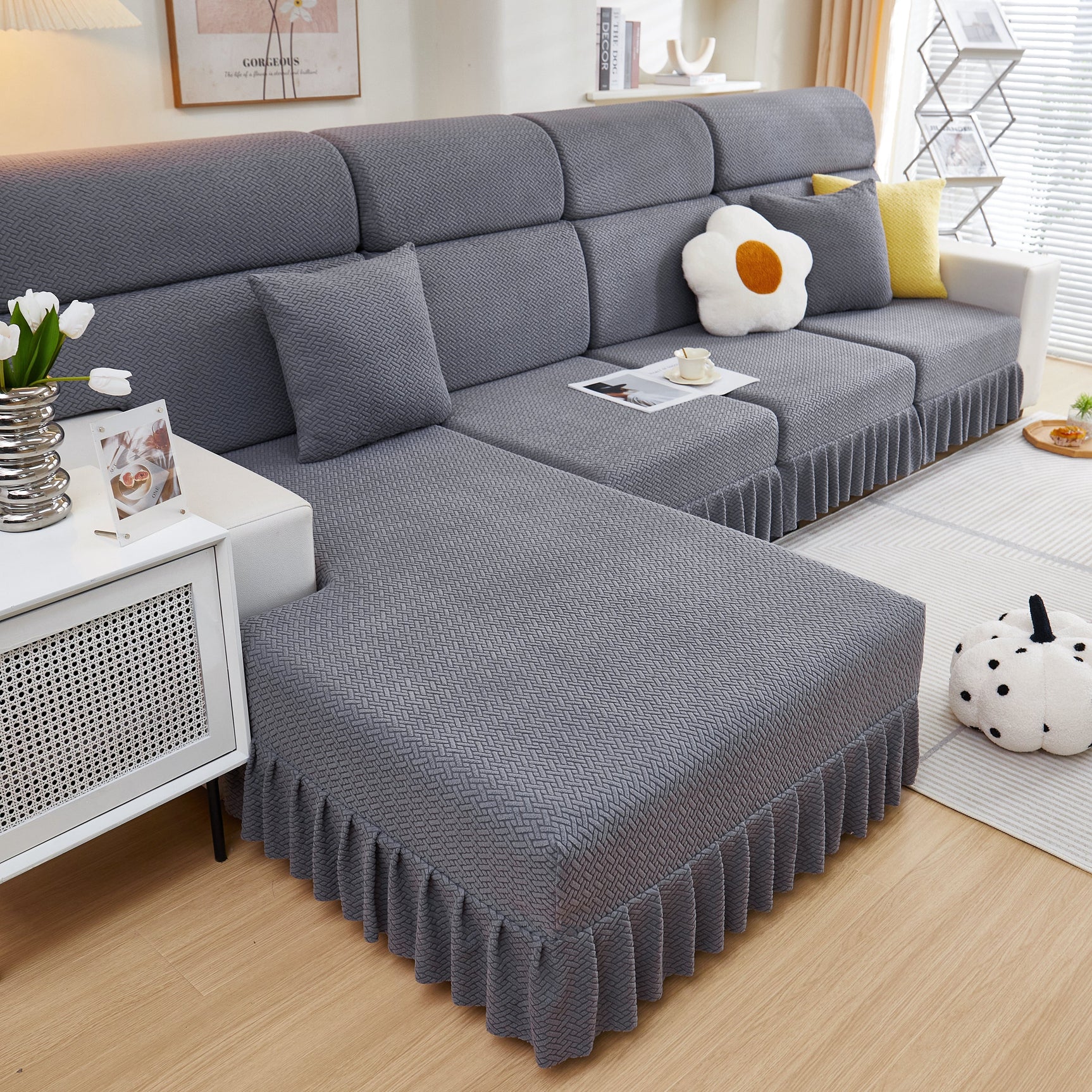 Tailored Sofa Cushion Covers Stretch Couch Seat Covers with Skirt for Sectional Sofas