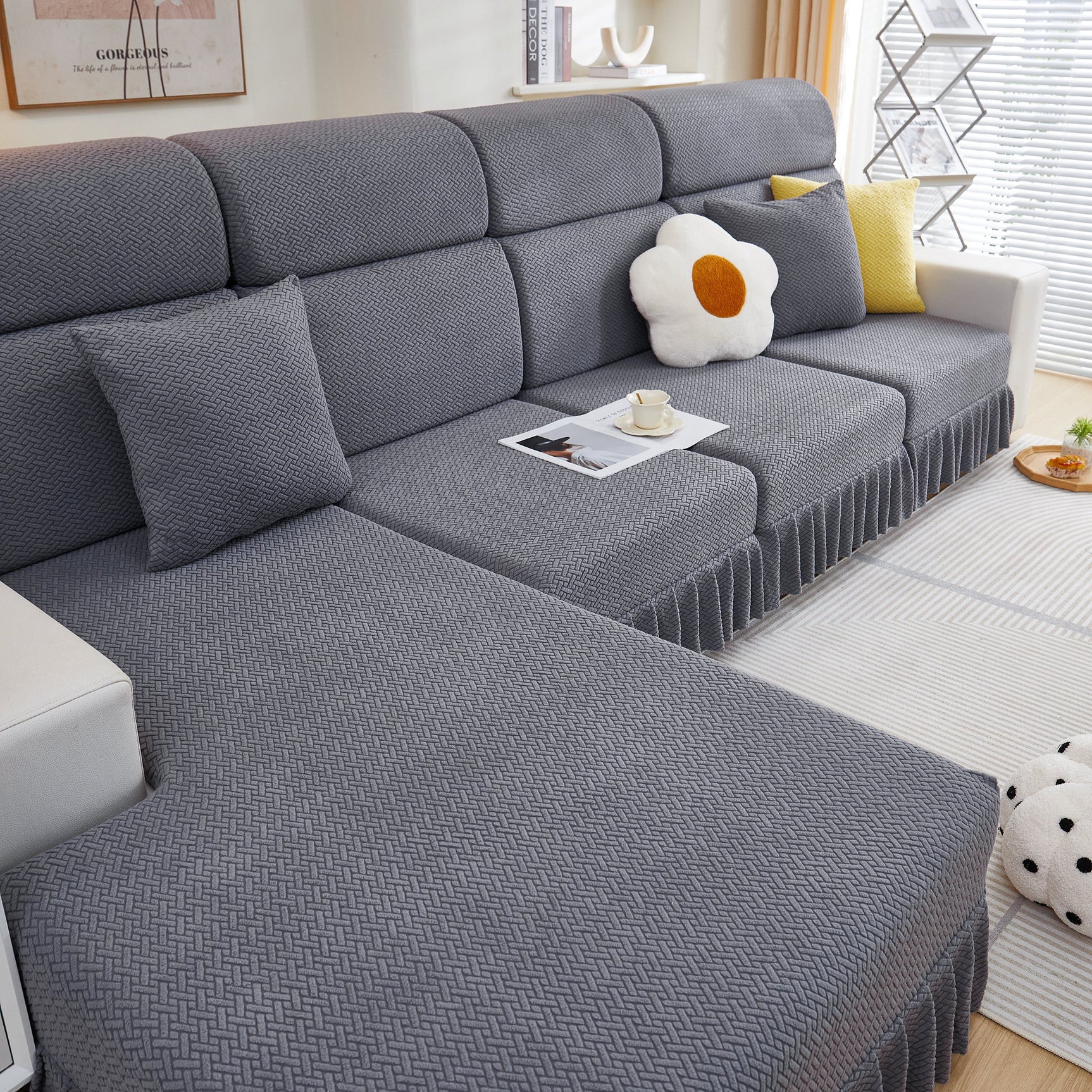 Tailored Sofa Cushion Covers Stretch Couch Seat Covers with Skirt for Sectional Sofas