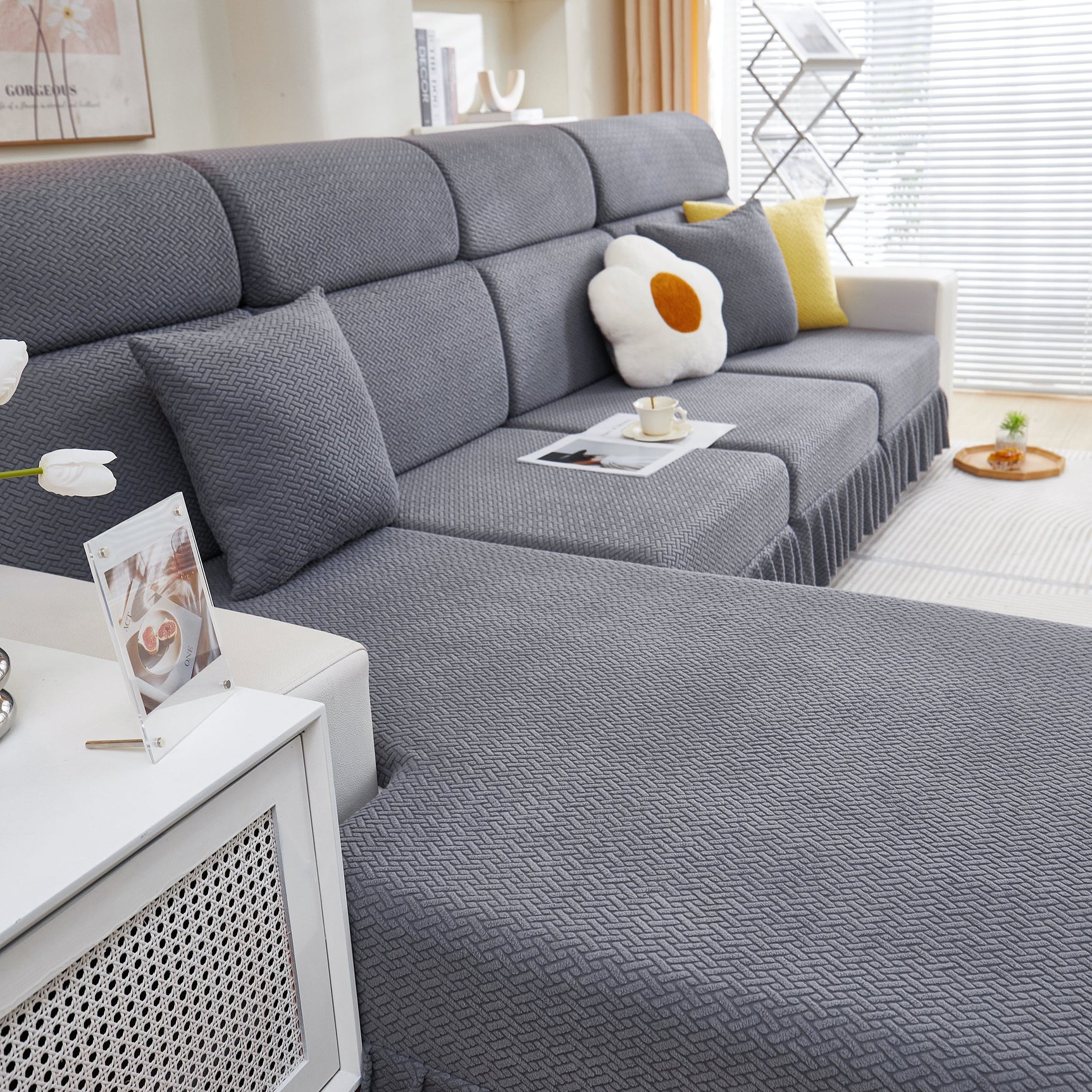 Tailored Sofa Cushion Covers Stretch Couch Seat Covers with Skirt for Sectional Sofas