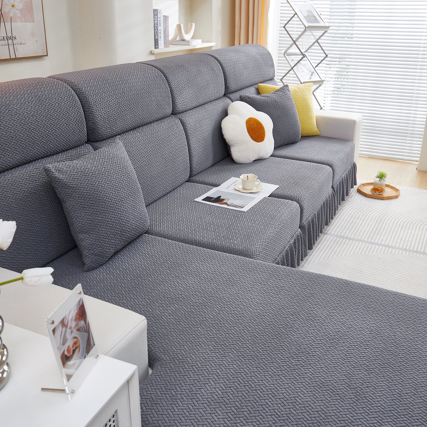 Tailored Sofa Cushion Covers Stretch Couch Seat Covers with Skirt for Sectional Sofas