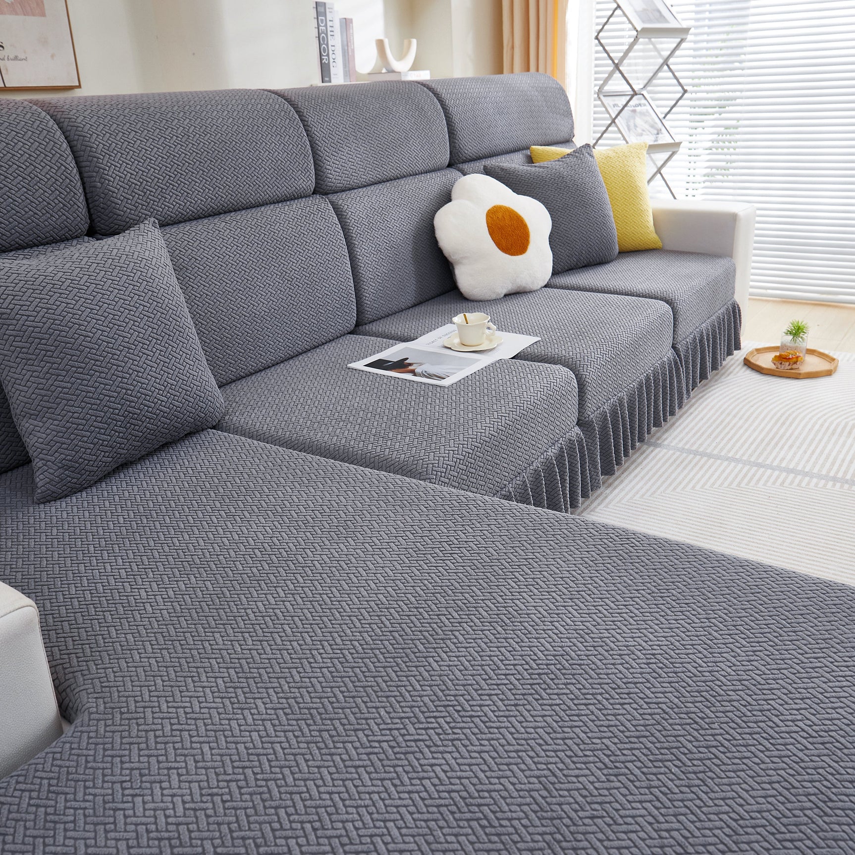 Tailored Sofa Cushion Covers Stretch Couch Seat Covers with Skirt for Sectional Sofas