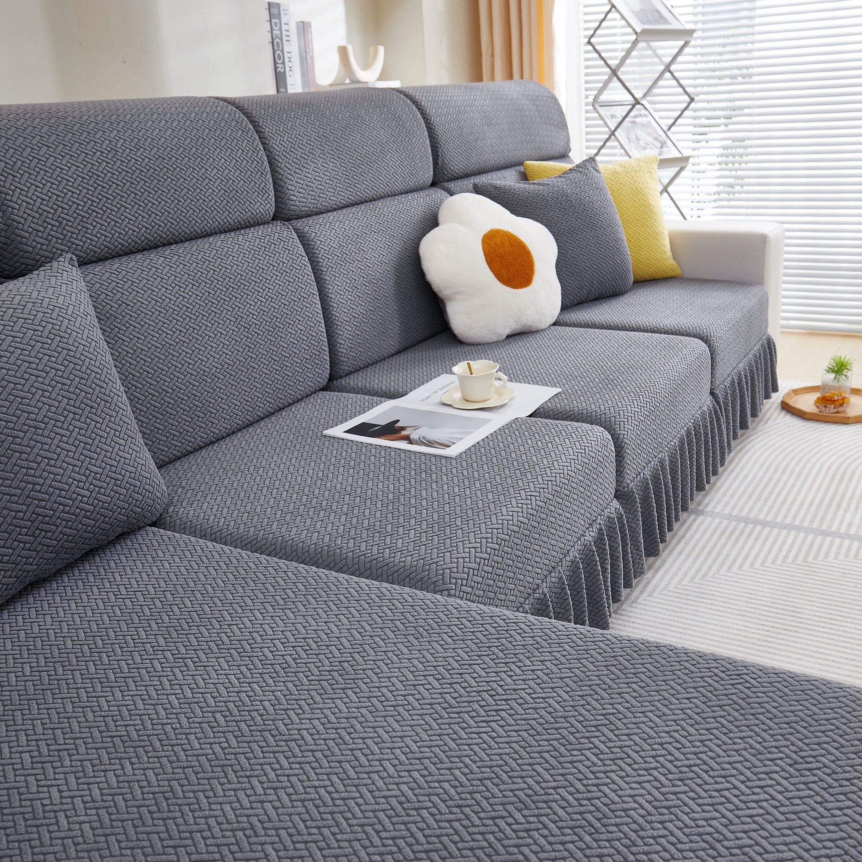 Tailored Sofa Cushion Covers Stretch Couch Seat Covers with Skirt for Sectional Sofas