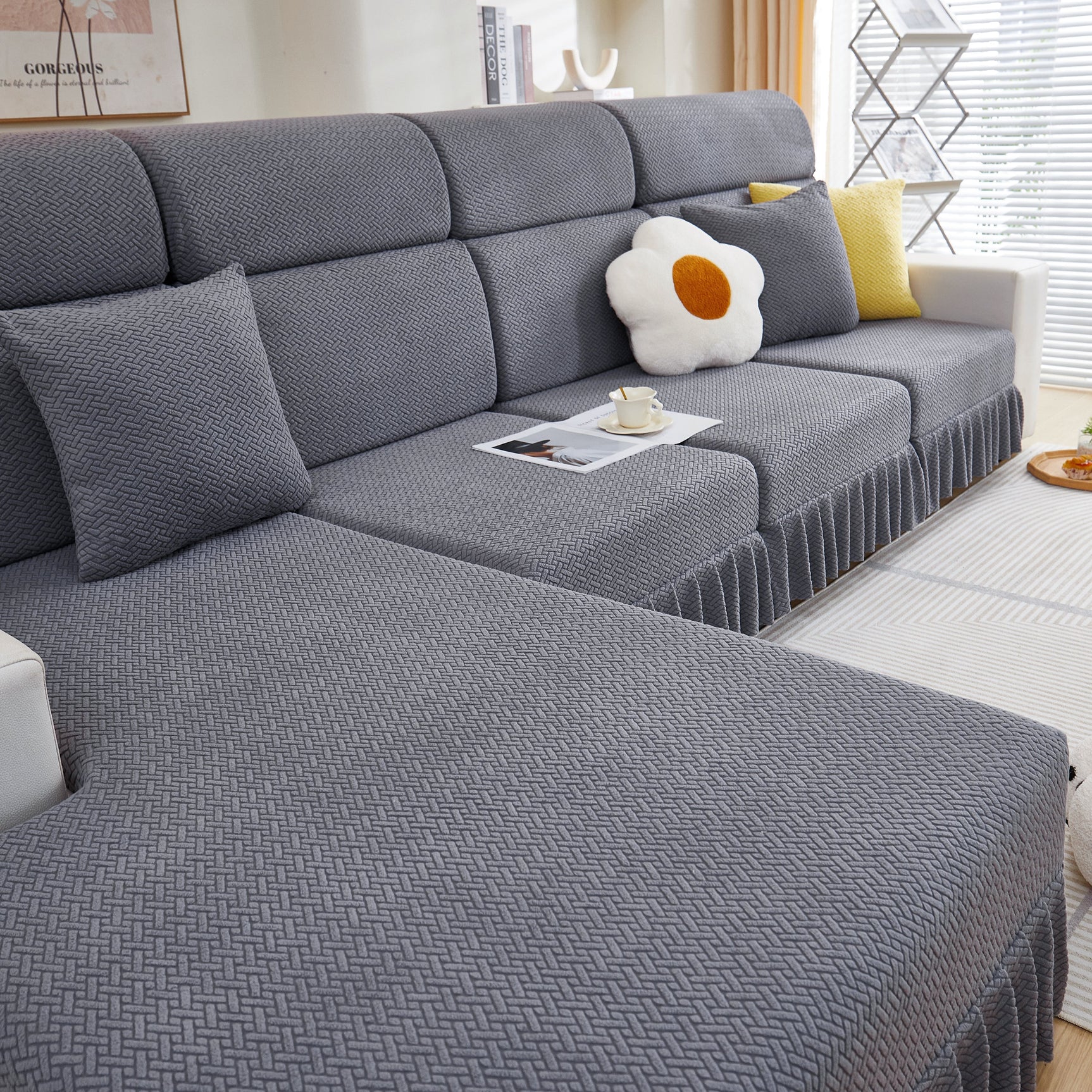 Tailored Sofa Cushion Covers Stretch Couch Seat Covers with Skirt for Sectional Sofas